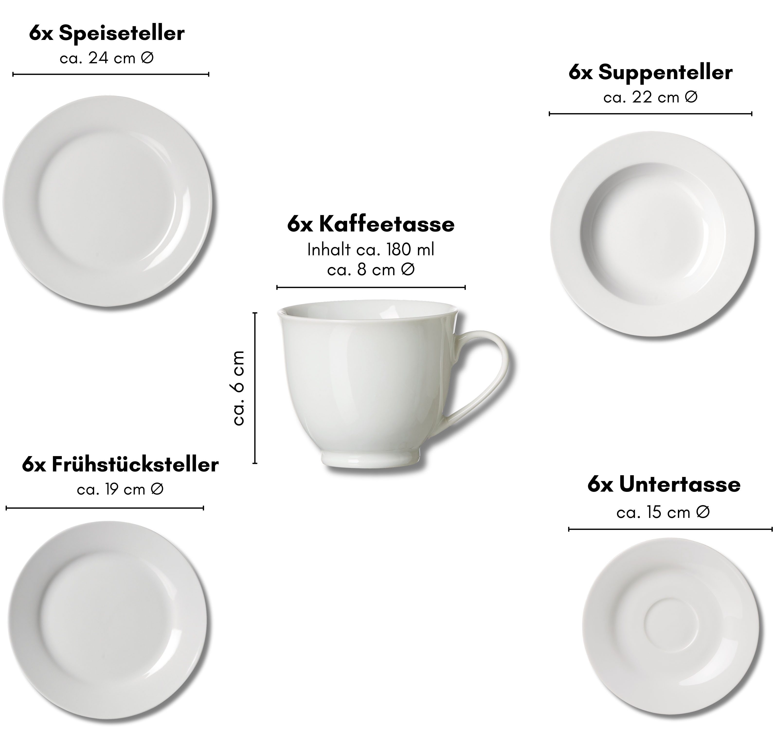 Ritzenhoff & Breker Combi-servies Bianco klassiek en eenvoudig, effen (set, 30-delig)
