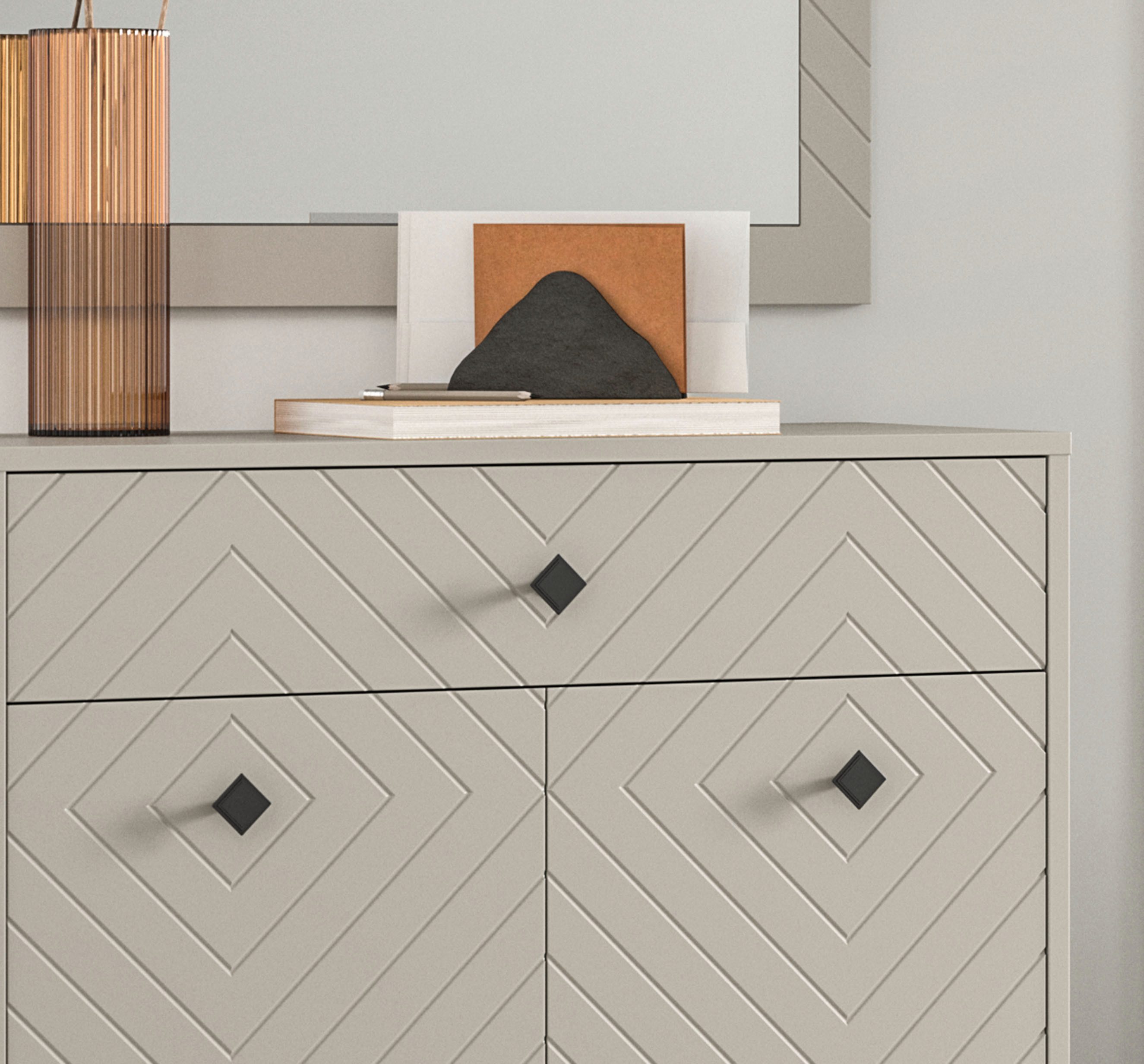 INOSIGN Halmeubelset Mento, 3-delig, ornamentfrezing in de front, bestaande uit: Zitbank, garderobenpaneel & garderobekast, metalen handgrepen & voeten (set, 3-delig)