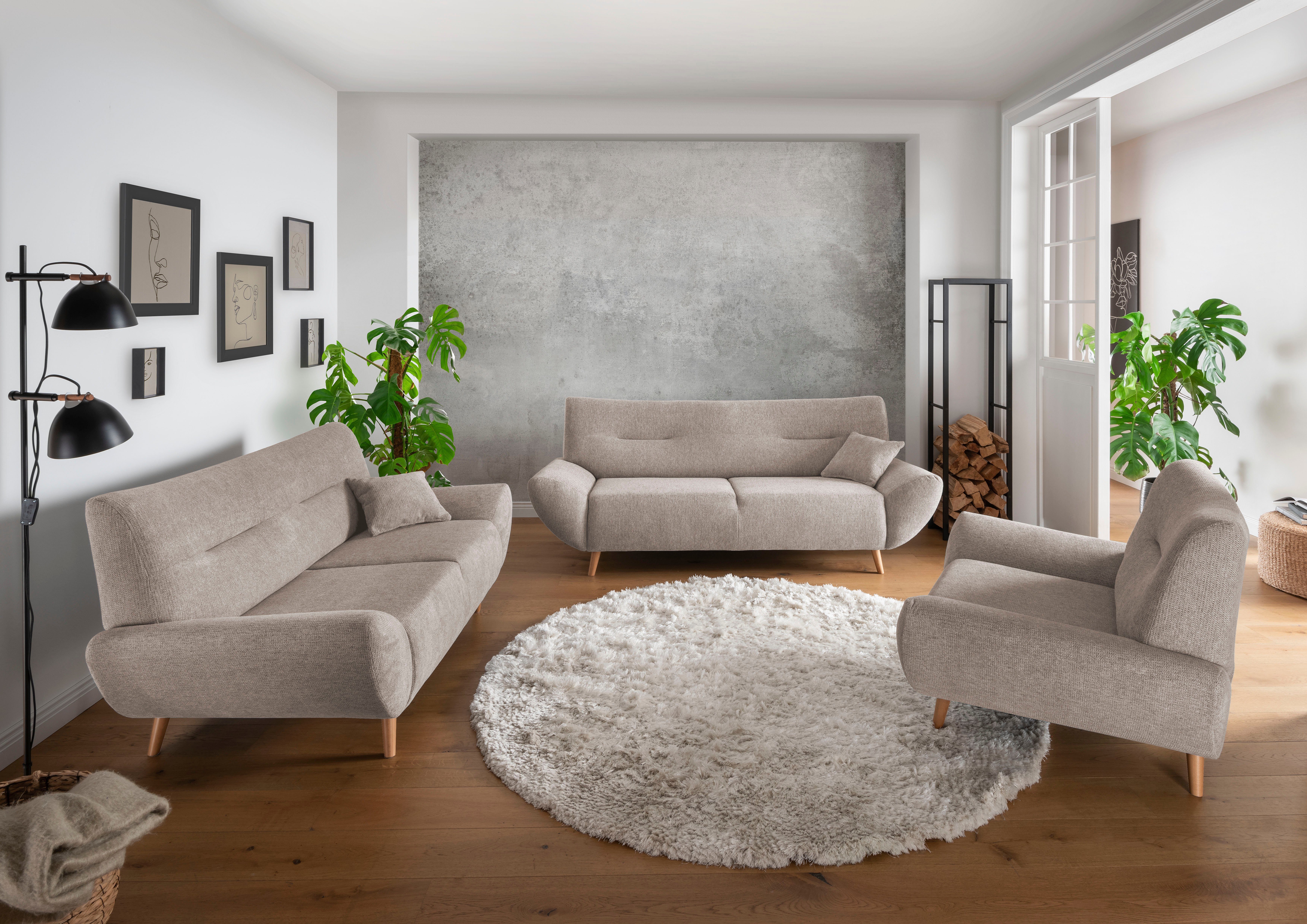 INOSIGN 3-zitsbank Drago, elegant en tijdloos, comfortabel, met houten voet