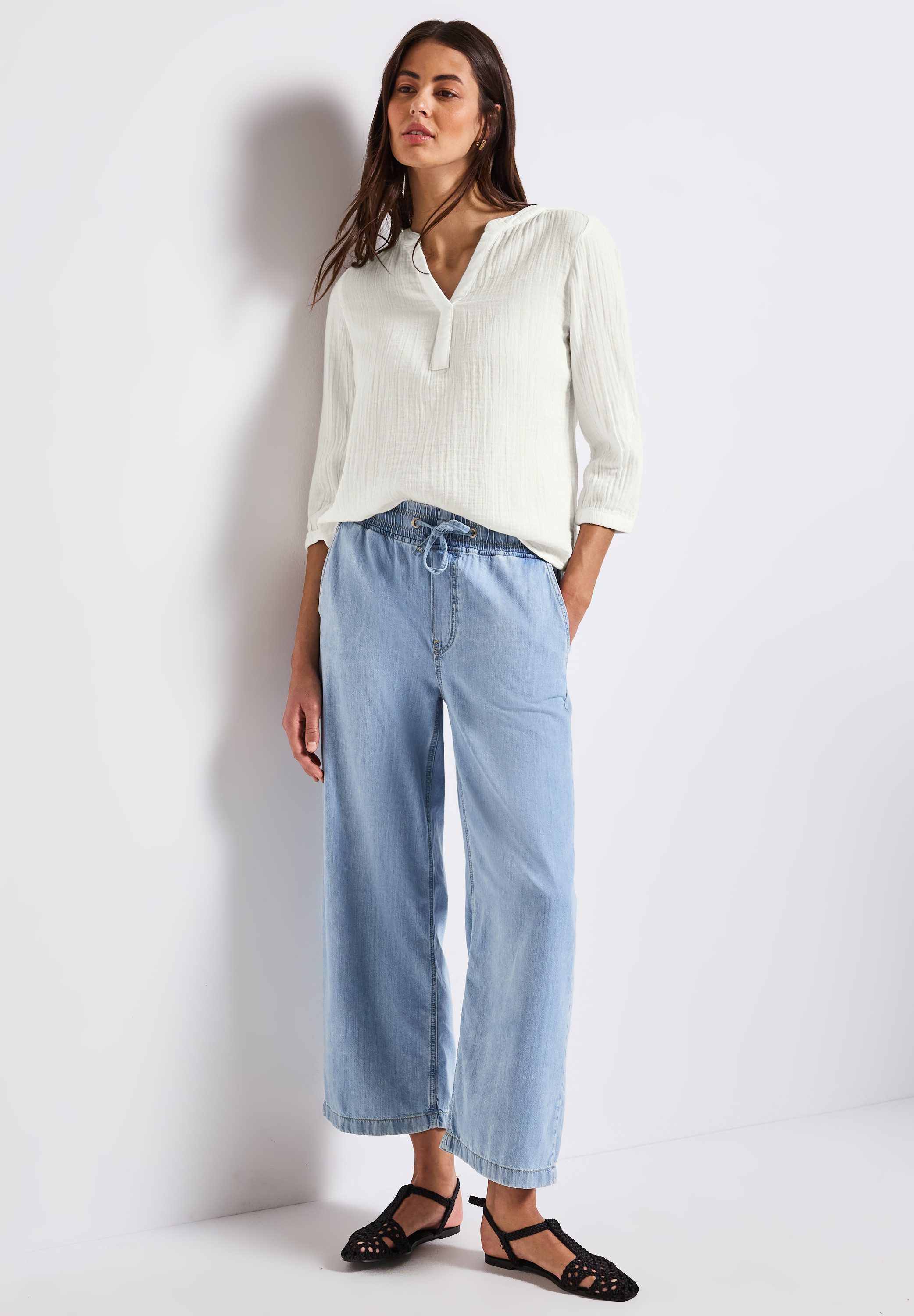 STREET ONE Overhemdblouse 3/4-mouw in mousseline-look