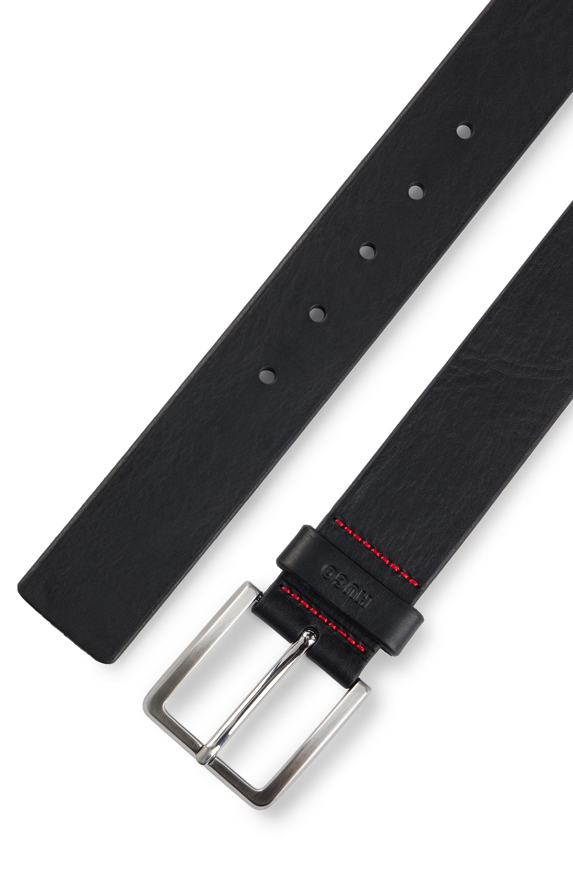 HUGO Leren riem Gionios_Sz40 met littekenreliëf en geborstelde metalen details