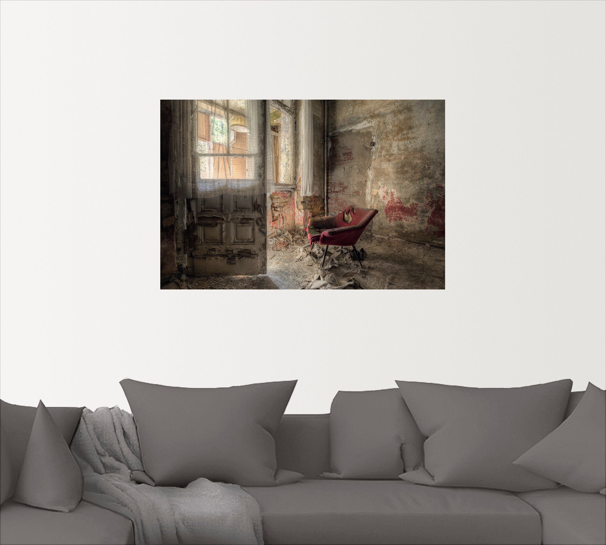 Artland Artprint Lost Place - rode fauteuil I als artprint van aluminium, artprint voor buiten, artprint op linnen, poster, muursticker
