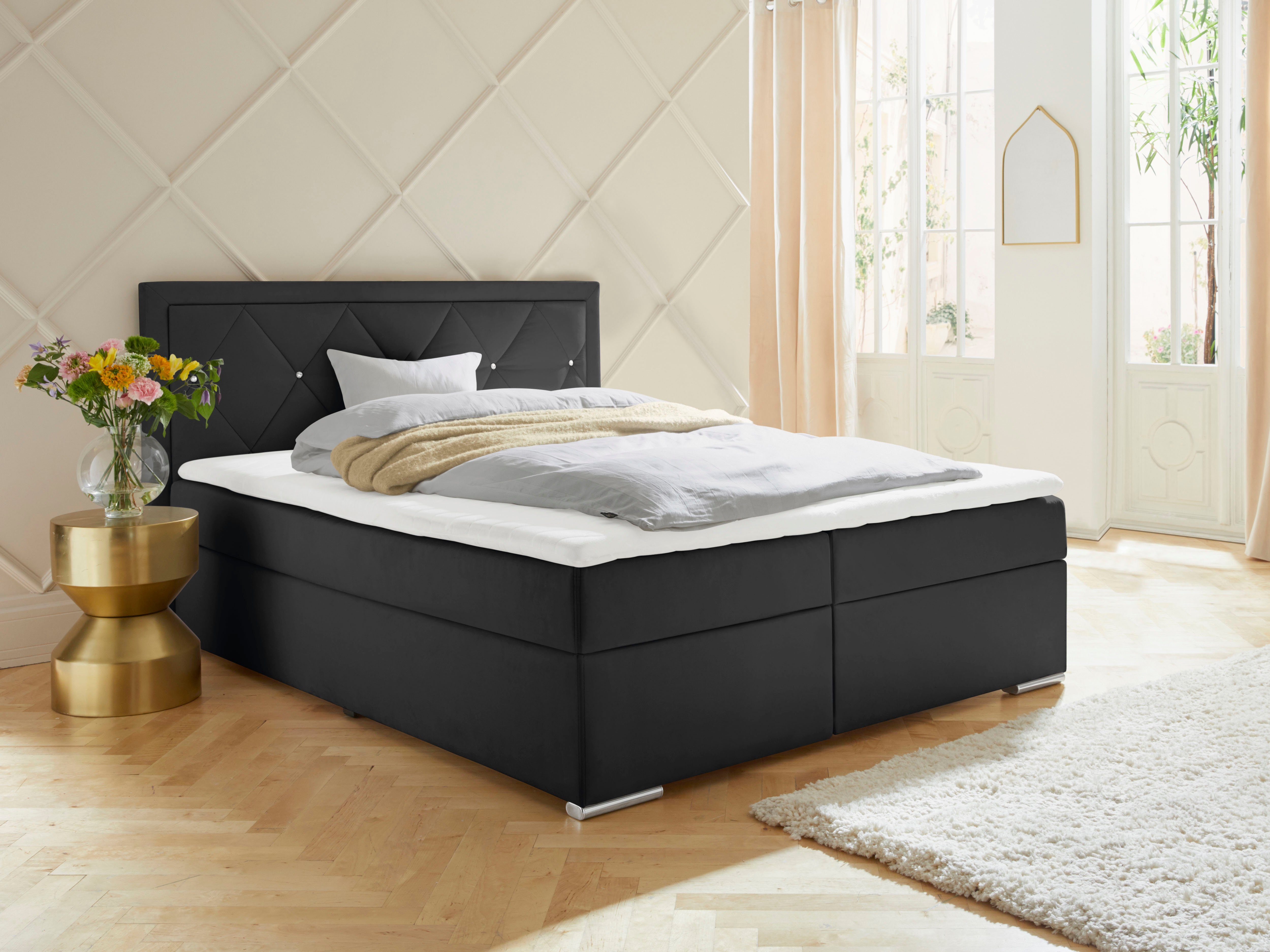 Leonique Boxspring Alfie, bestseller, optioneel met bedlade met strassteentjes in het hoofdbord, h2, h3 en h4 ter keuze