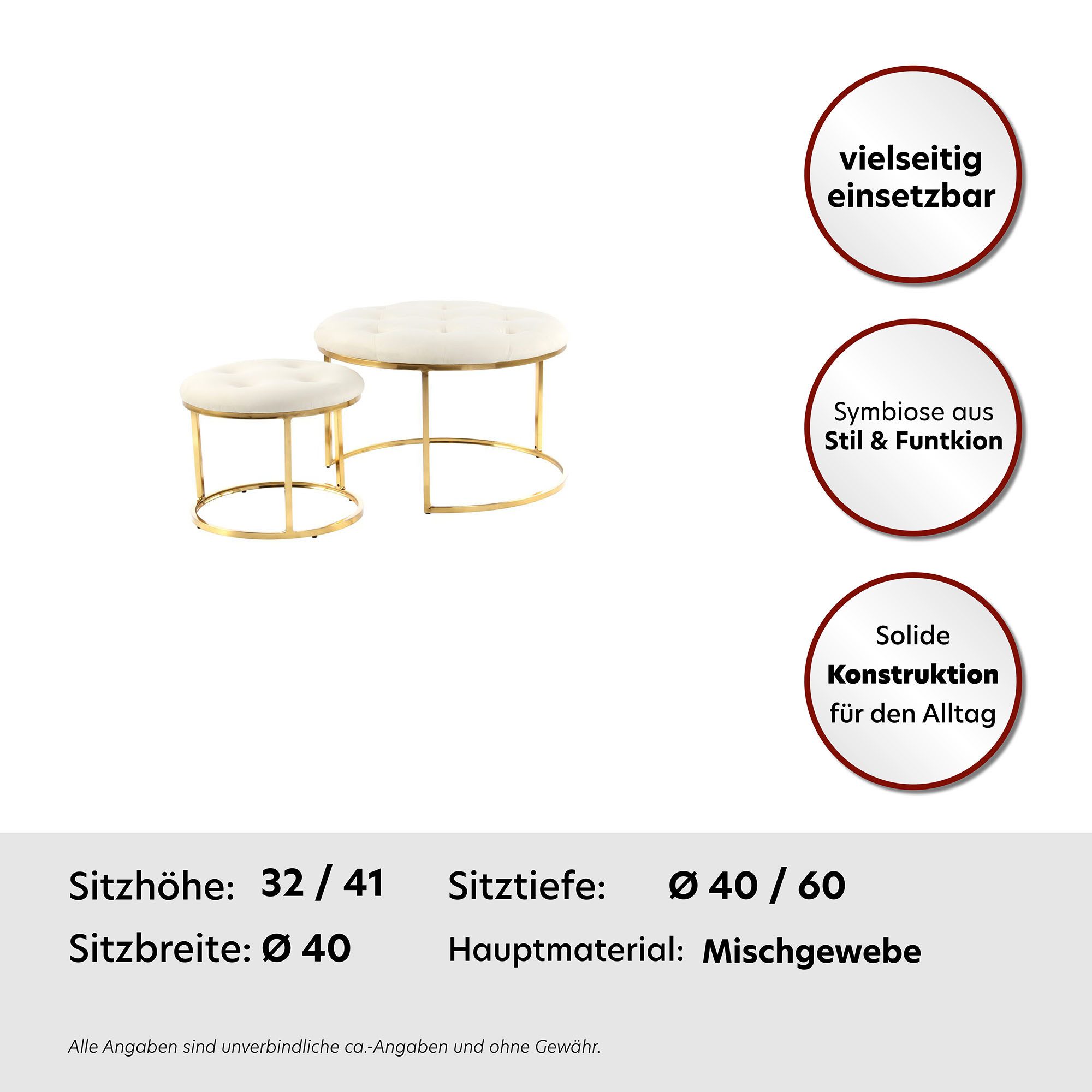 Kayoom Zithoek Kruk Becky 825 2-delige set, ronde vorm, trendy retro-stijl veelzijdig te gebruiken, modern, onderhoudsvriendelijk, ronde vorm (set, 2-delig)