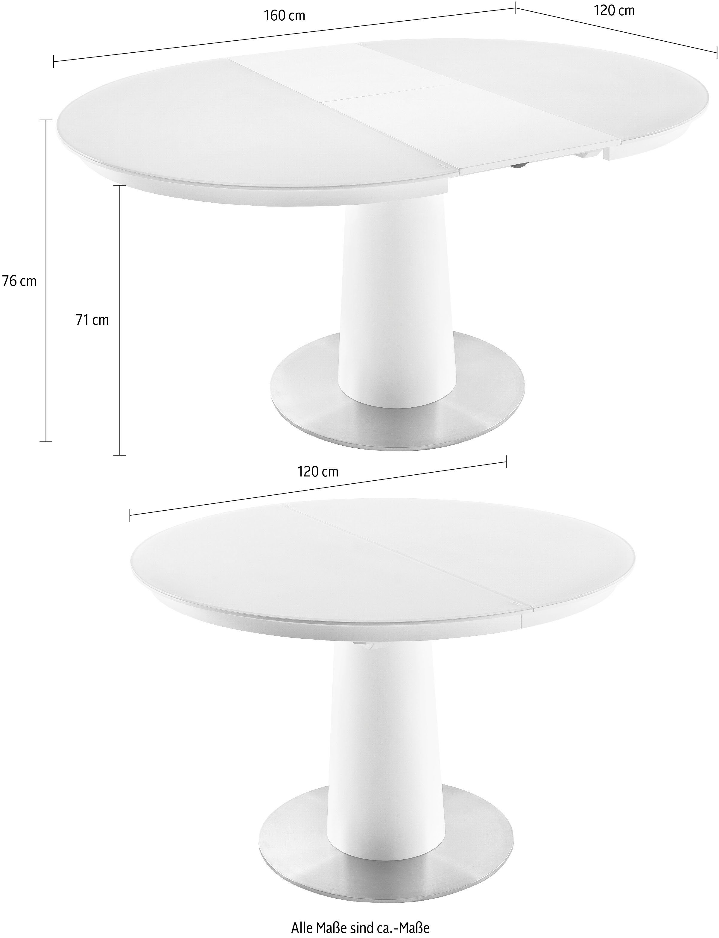 MCA furniture Eettafel Waris Eettafel rond met synchroon uittrek, matwit met veiligheidsglas