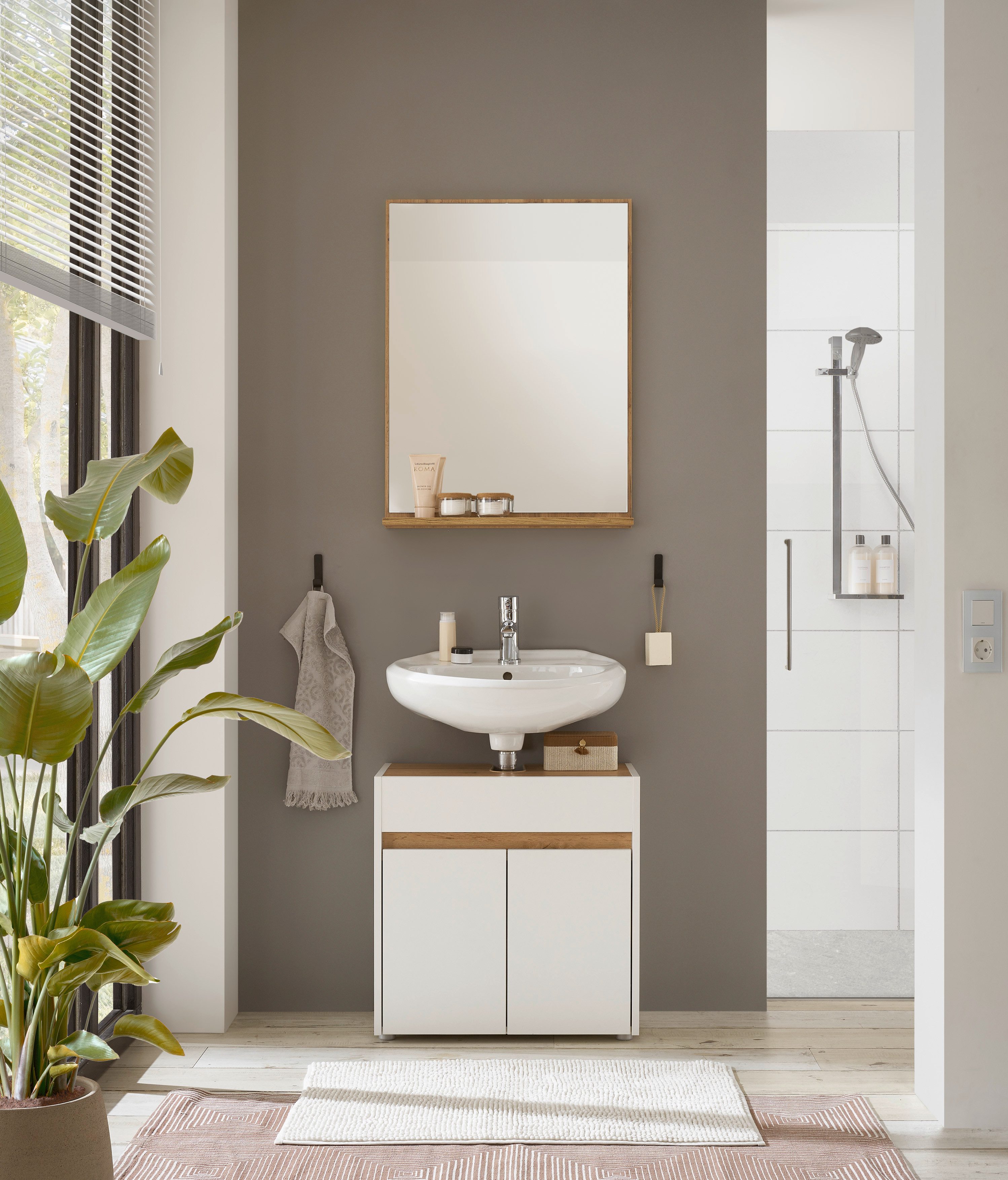 INOSIGN Badmeubelset CITY/ GIRON, badkamer in tijdloos ontwerp, 2-delige badkamer Onderkast en spiegel, in twee kleuren beschikbaar, veel opbergruimte (set, 2 stuks)