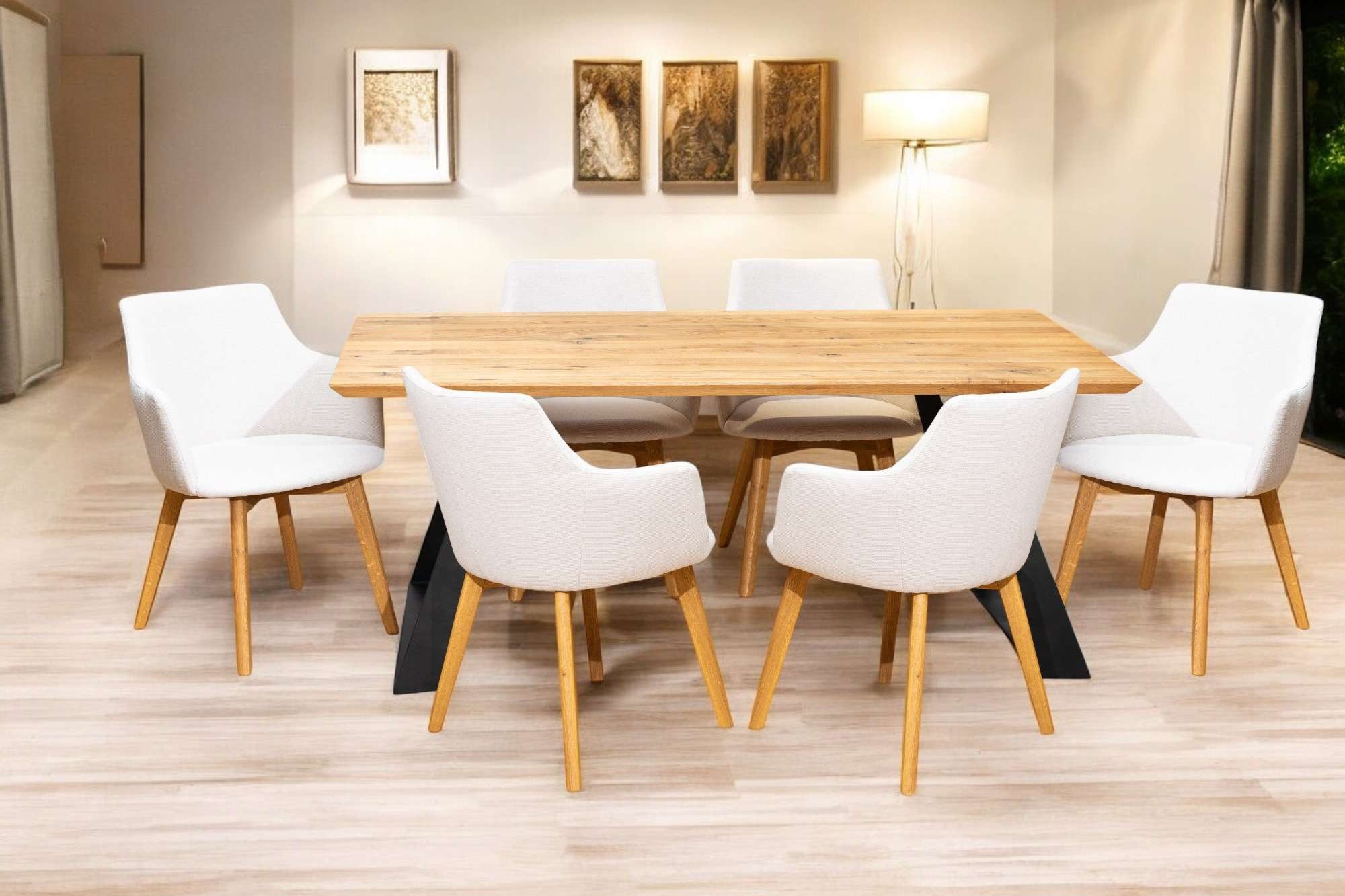 Home affaire Eettafel Team eettafel, keukentafel, eet tafel, met Zwitserse rand U-frame van metaal, 2 cm dikke tafelblad verdubbeld op 4 cm