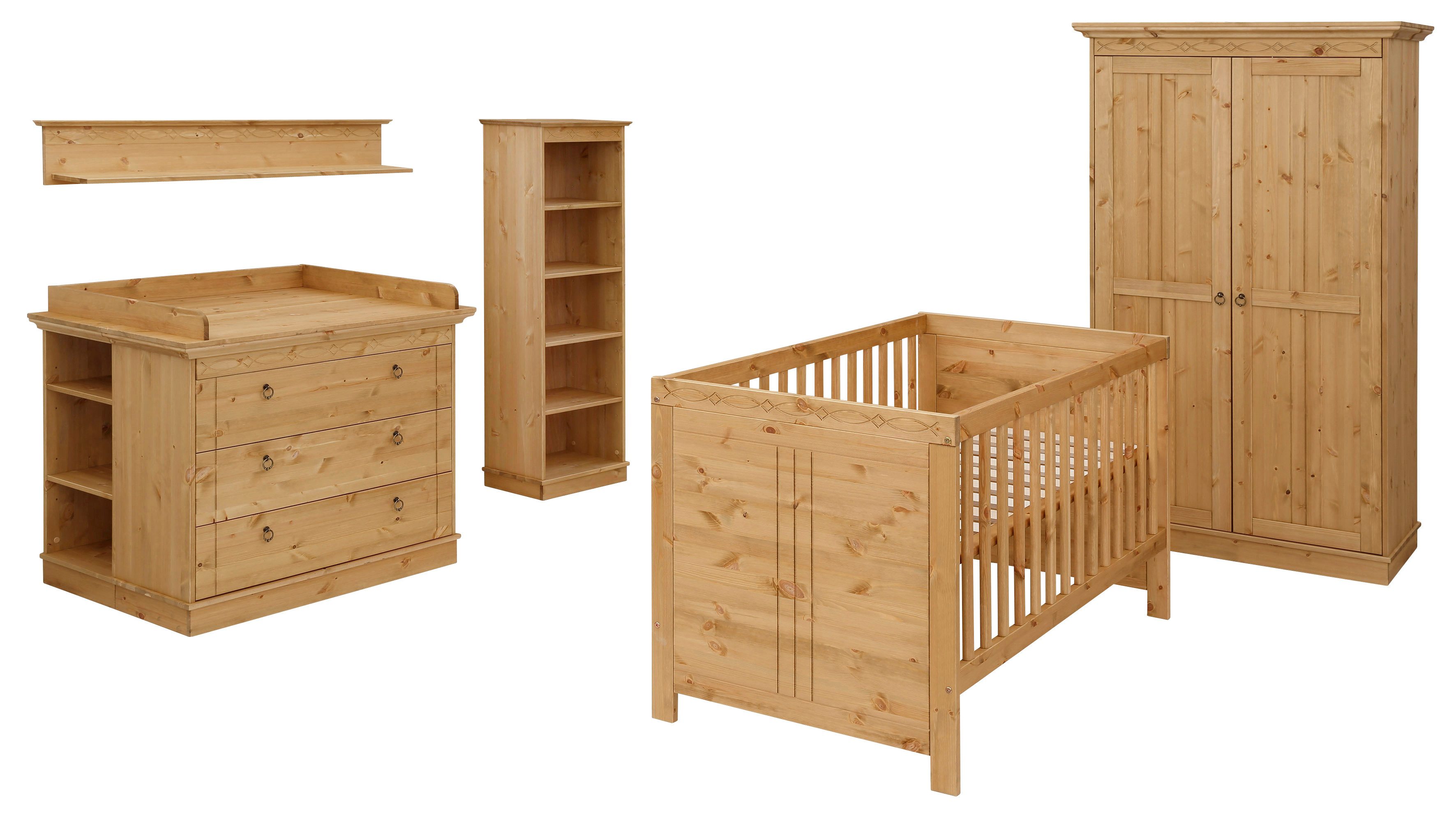Lüttenhütt Complete babykamerset Indra, FSC® gecertificeerd massief hout, om te vormen tot tienerkamer (voordeelset, 7-delig)