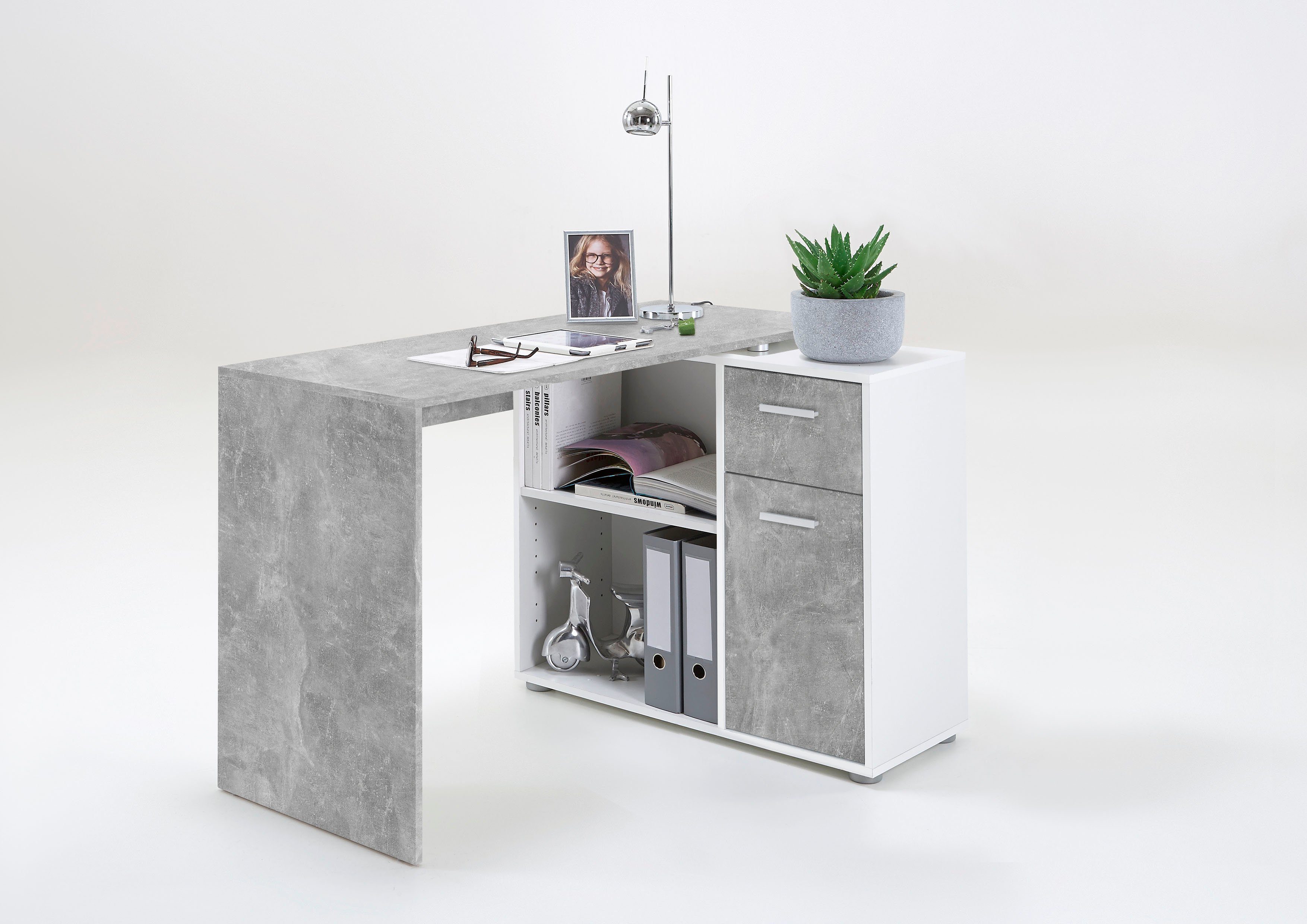 FMD Hoekbureau AUGSBURG Bureau/sideboard met opbergruimte, aan beide zijden te monteren, 117/148 cm
