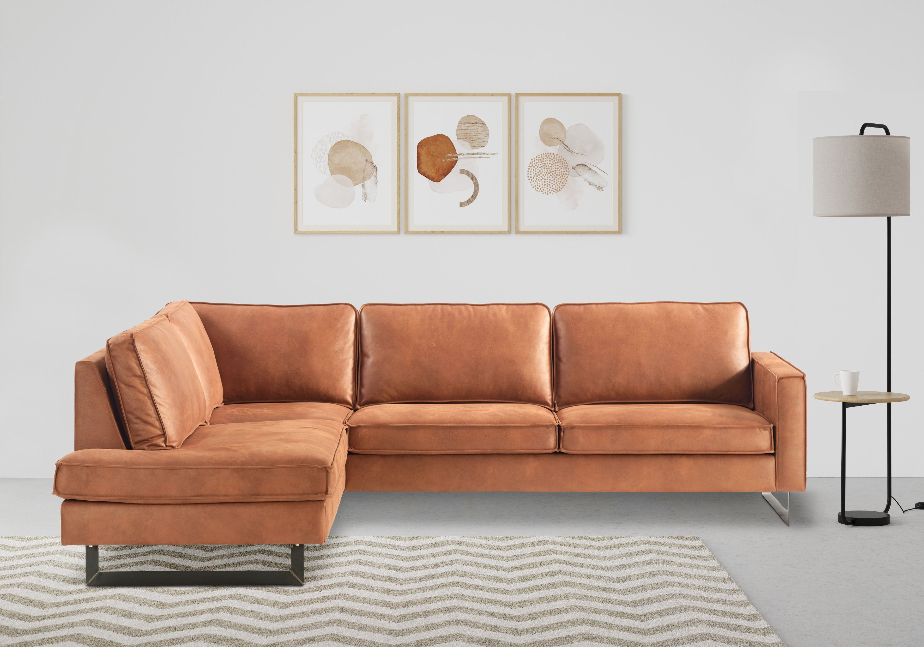 Places of Style Hoekbank Pinto, 290 cm, cord, chenille, leerlook, ottomane links/rechts