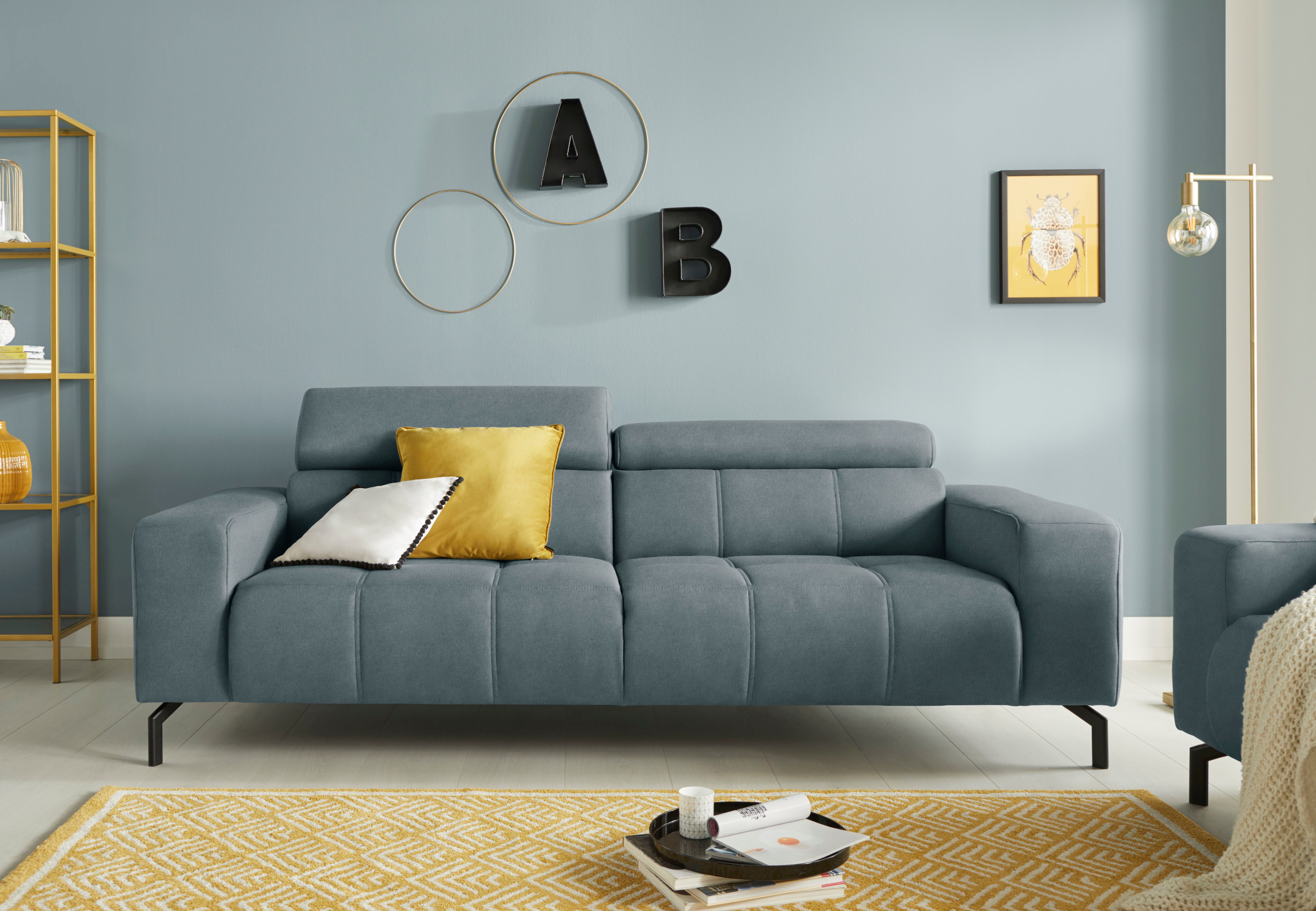 DOMO collection 2,5-zitsbank Cunelli tijdloos en elegant, moderne zitnaden als designelement, blauw, 2-zitsbanken, 238 cm