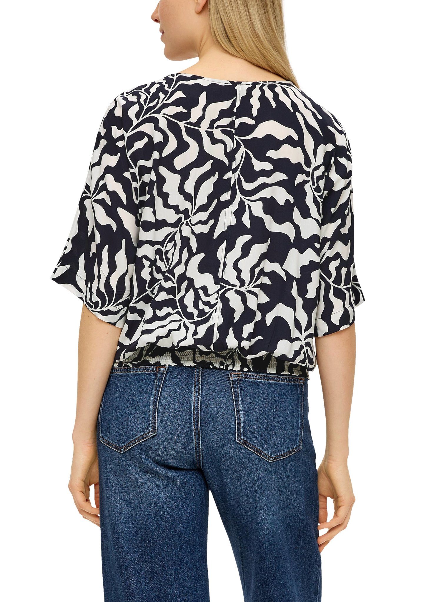 s.Oliver Gedessineerde blouse met gesmokte band