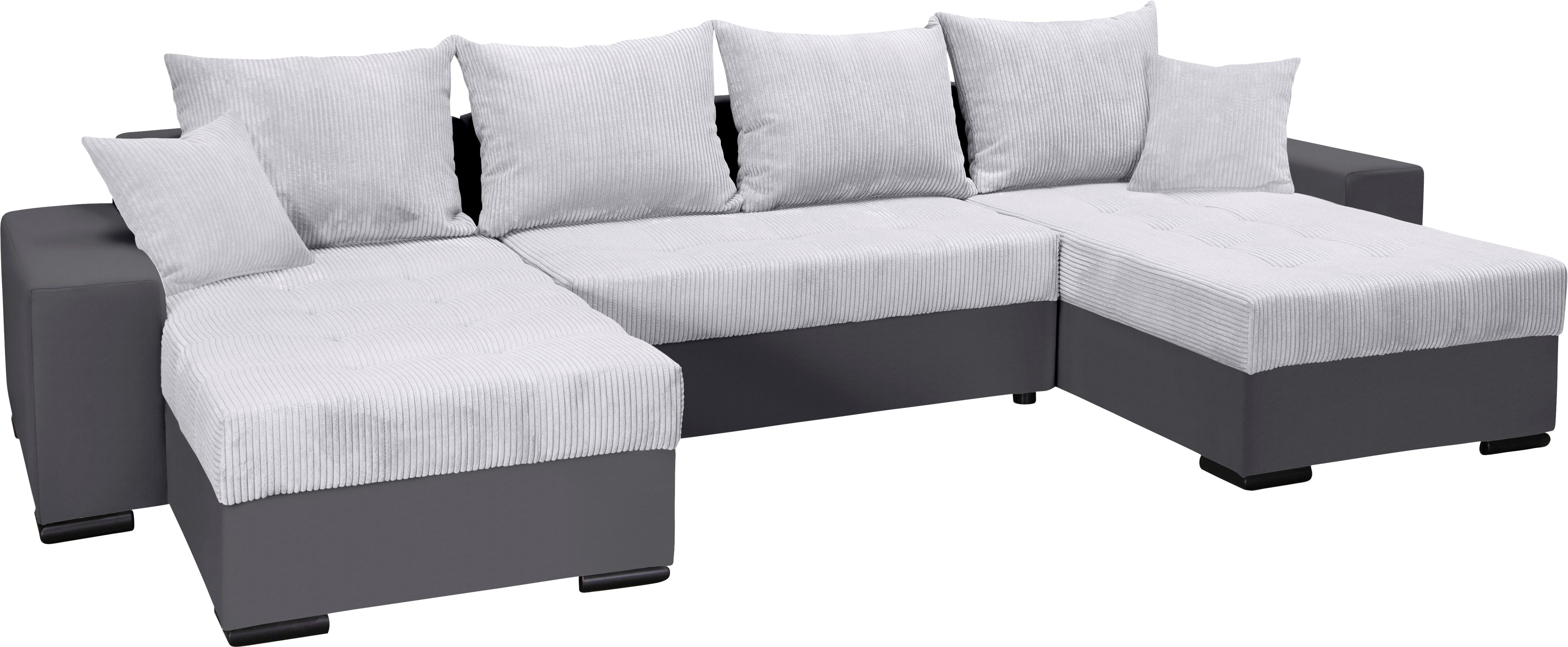 COLLECTION AB Zithoek XL-Josy U-vorm, breedte 313 cm, cord-/mix incl. bedfunctie, bedlade, met 4 gelijk grote rugkussens