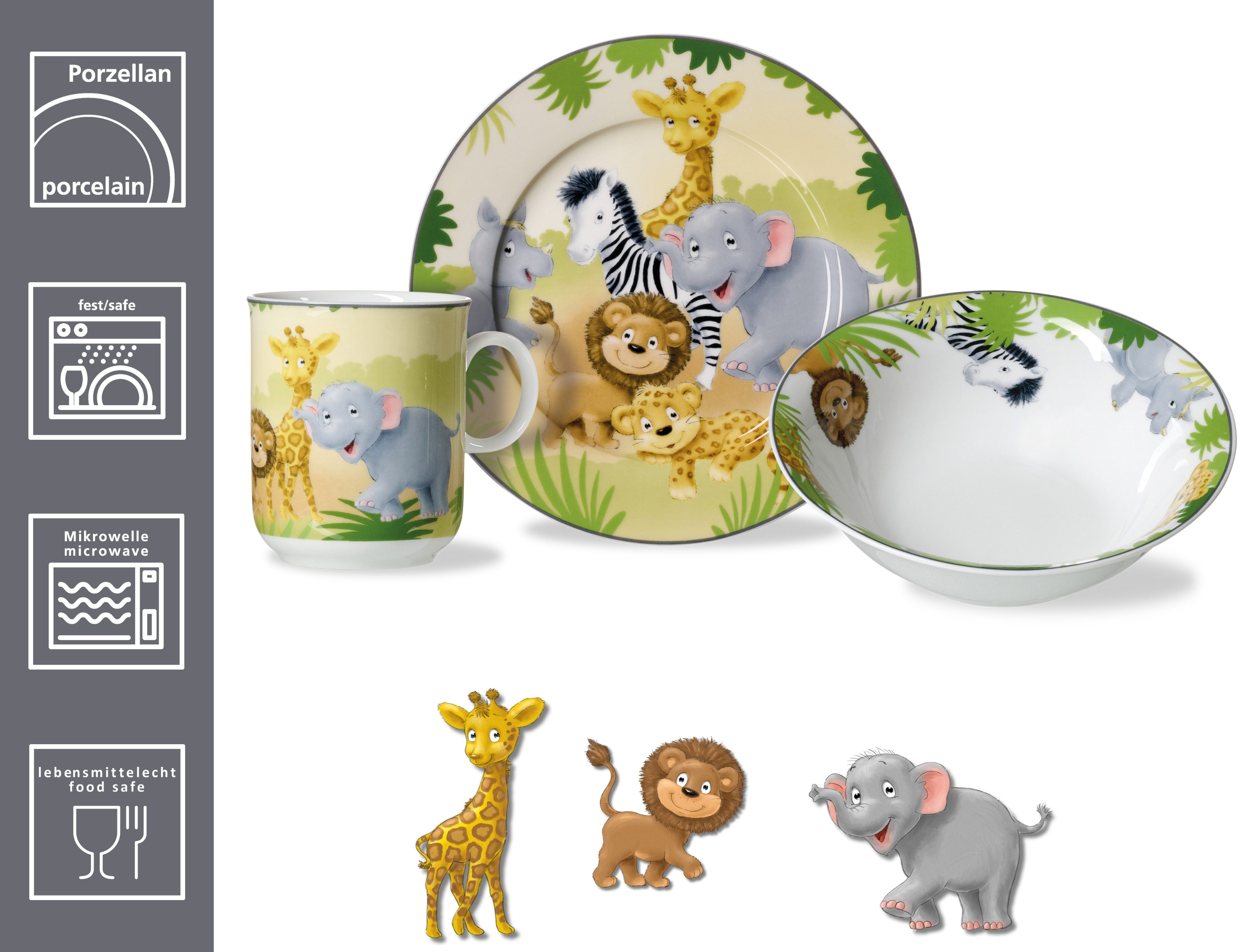 Ritzenhoff & Breker Kinderservies-set Afrikaanse dieren in cadeauverpakking (set, 3-delig)