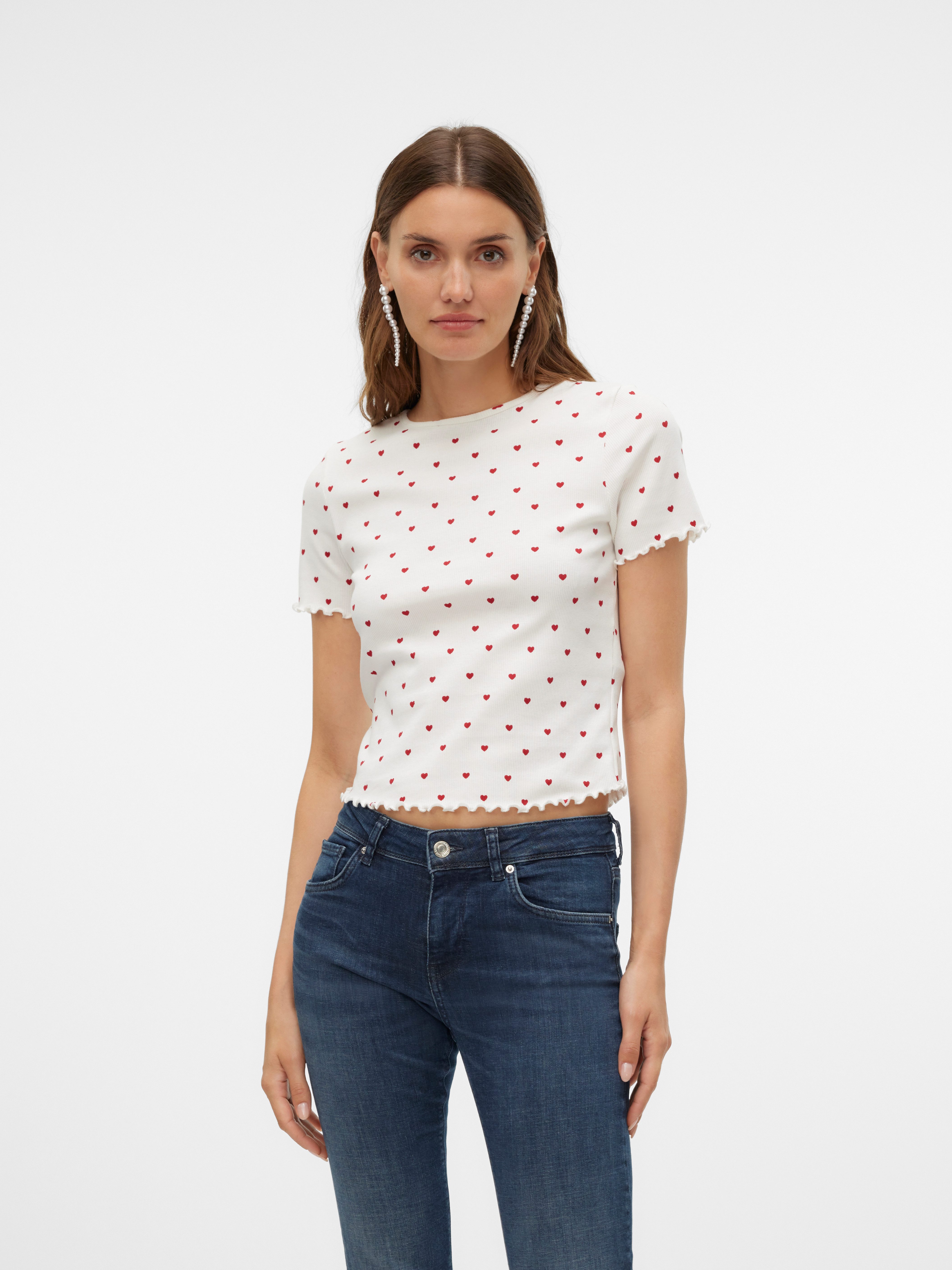 Vero Moda Shirt met korte mouwen VMHARRY SS O-NECK TOP JRS NOOS dames t-shirts maat XL (42) wit