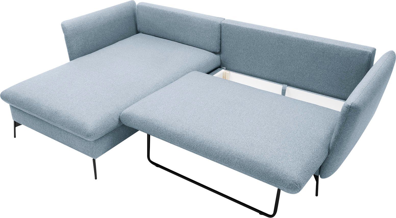 andas Hoekbank LIVORNO,258 cm, L-model, Slaapfunctie en bedlade (139/224 cm), fluweel, structuur, geweven stof