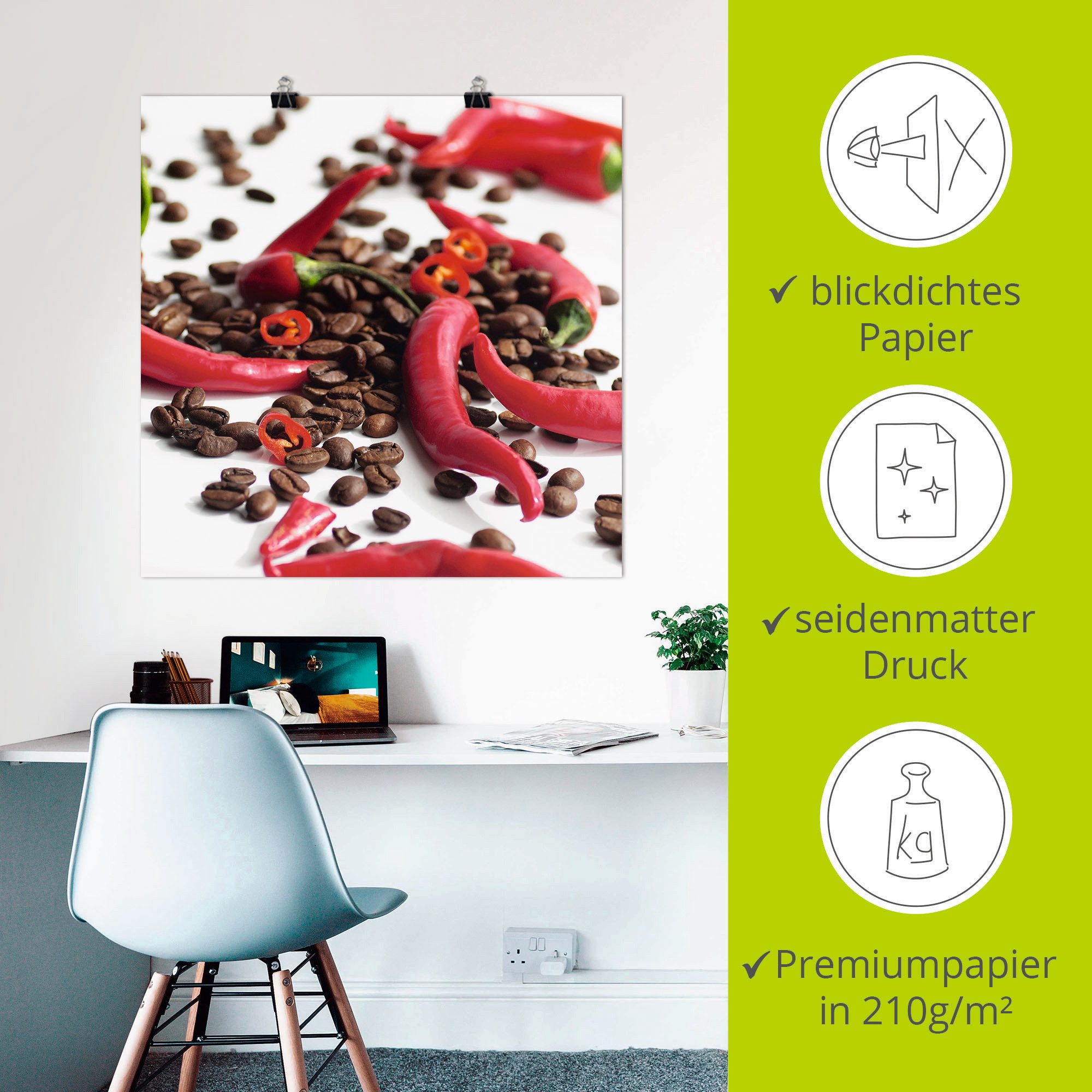 Artland Artprint Verse chili op koffie als artprint op linnen, poster in verschillende formaten maten