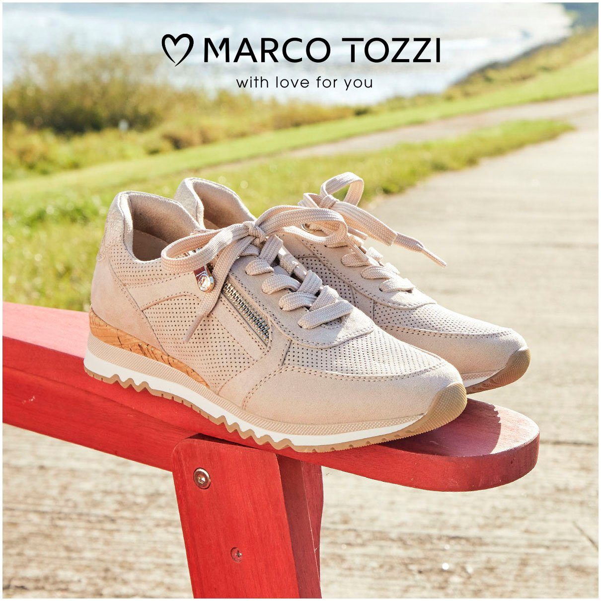 Marco Tozzi Sneakers met sleehak vrijetijdsschoen, lage schoen, veterschoen in vegan uitvoering