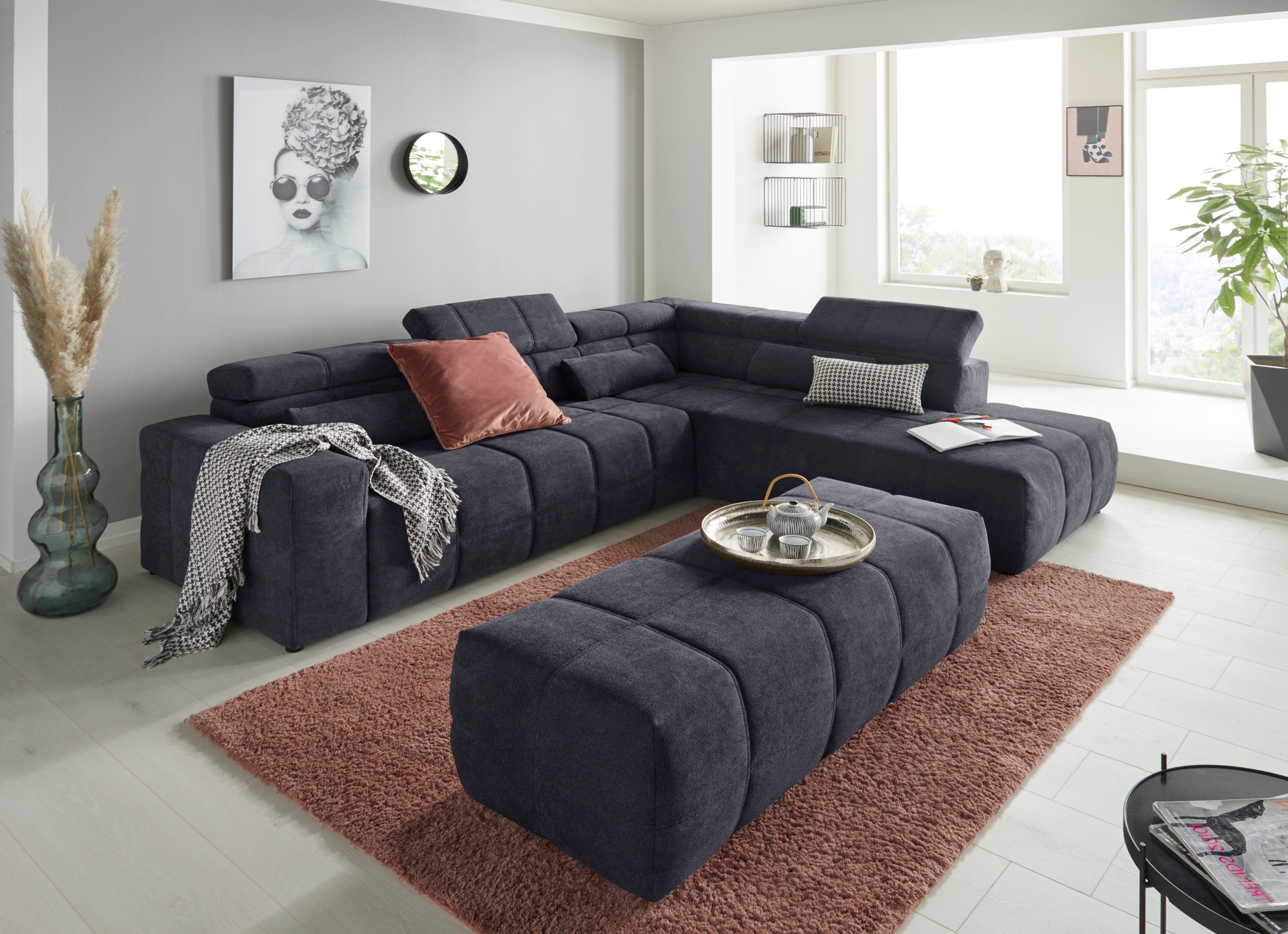DOMO collection Hoekbank Brandon L-vorm, ook in leer met verstelbare hoofdsteun, naar keuze met verstelbare zitdiepte