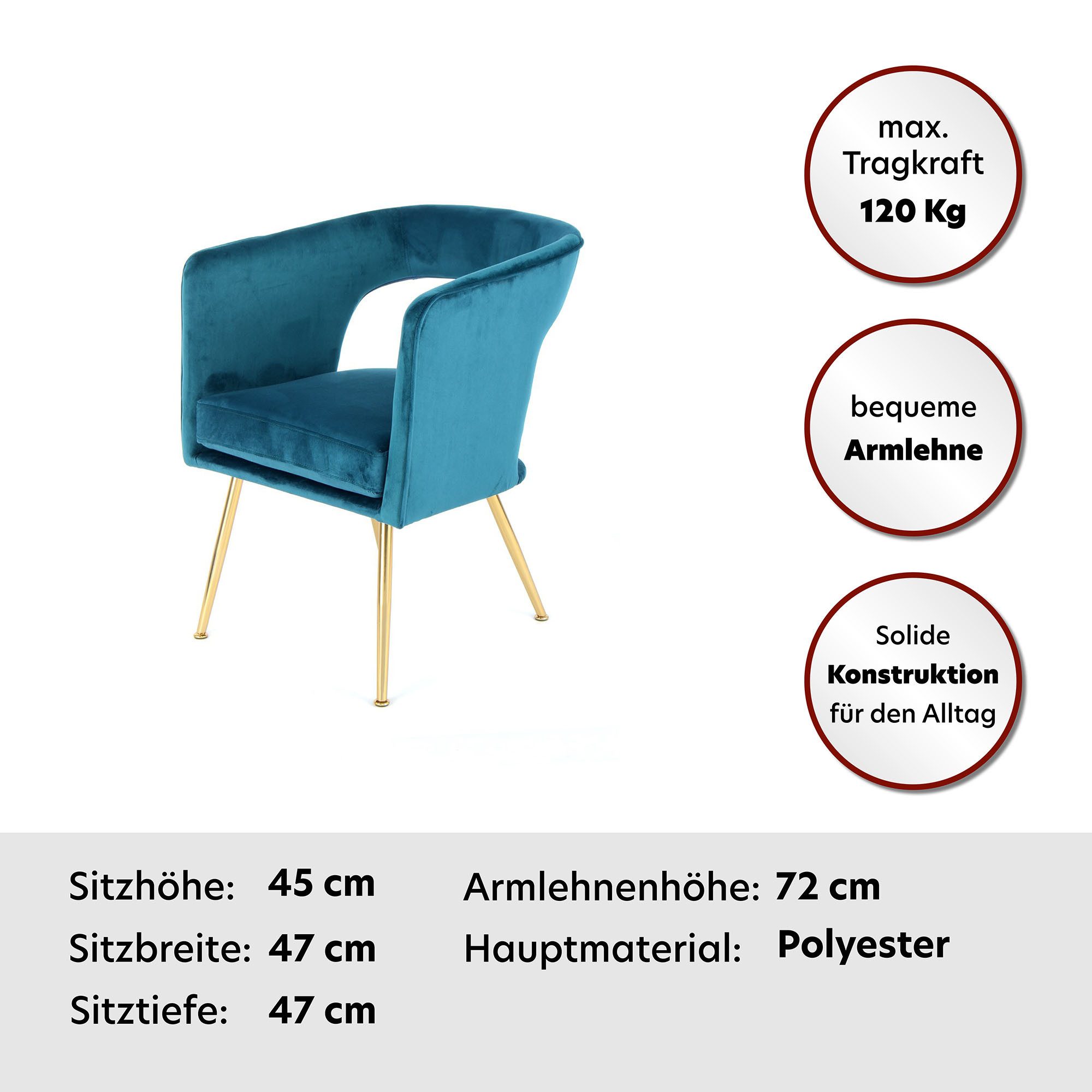Kayoom Stoel Eetkamerstoel, zacht fluweelachtig oppervlak fluweelzachte bekleding, rugleuning en armleuningen afgerond (1 stuk)