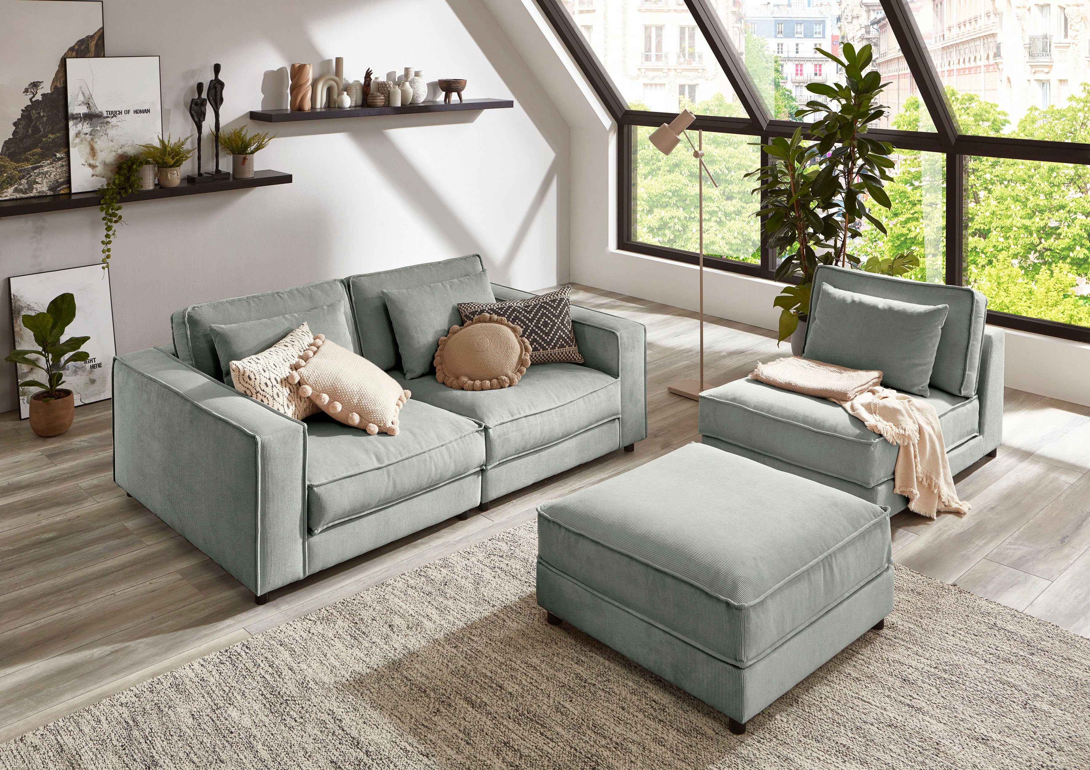 ATLANTIC home collection XXL-fauteuil Valan XXL-zitoppervlak, met cordbekleding, vrij plaatsbaar, met golfvering
