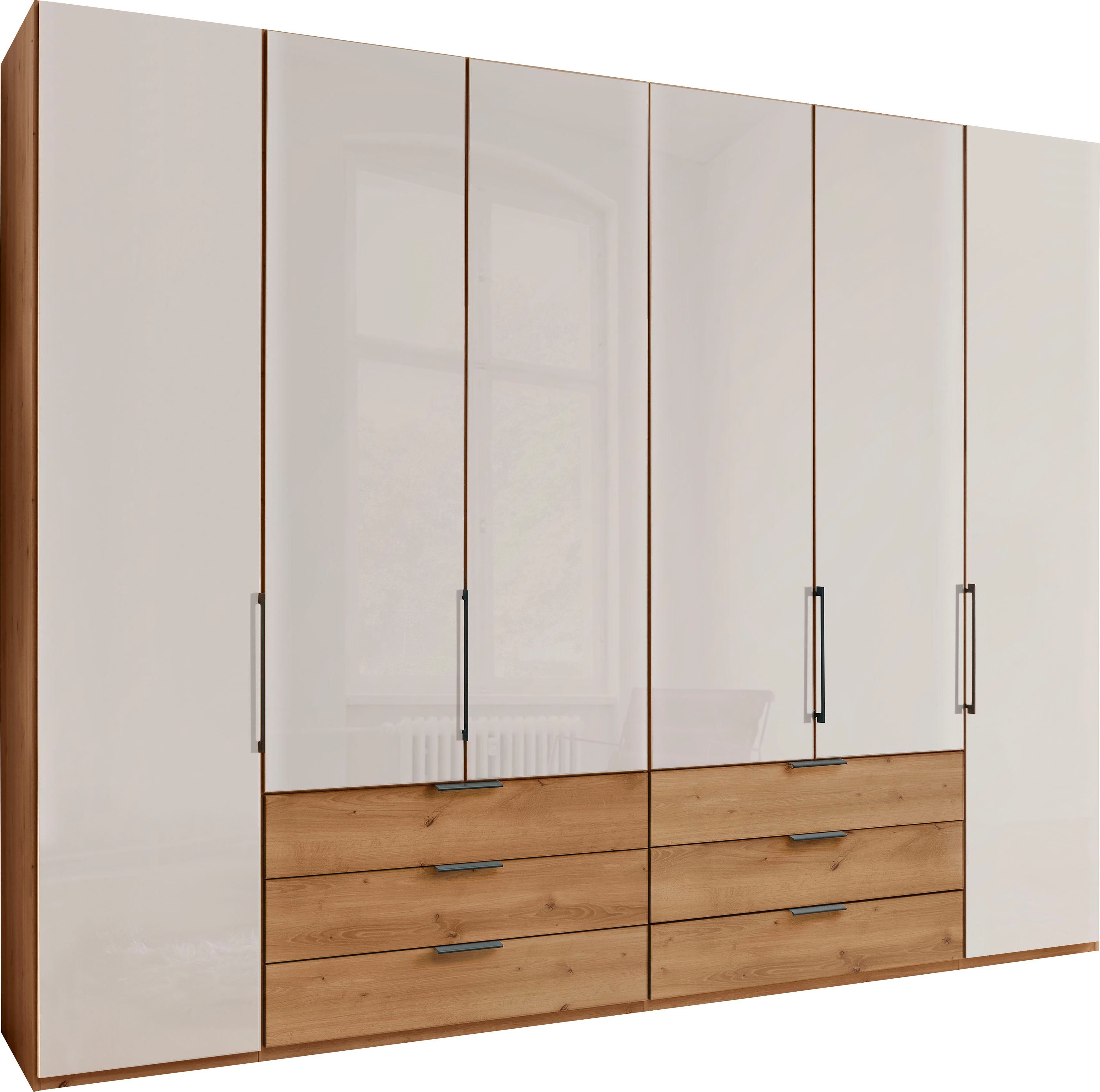 WIEMANN Vouwdeurkast Monaco Deels glazen front en hoogwaardig beslag inclusief ladedemping garderobekasten maat 295,3 cm x 216 cm x 58 cm beige