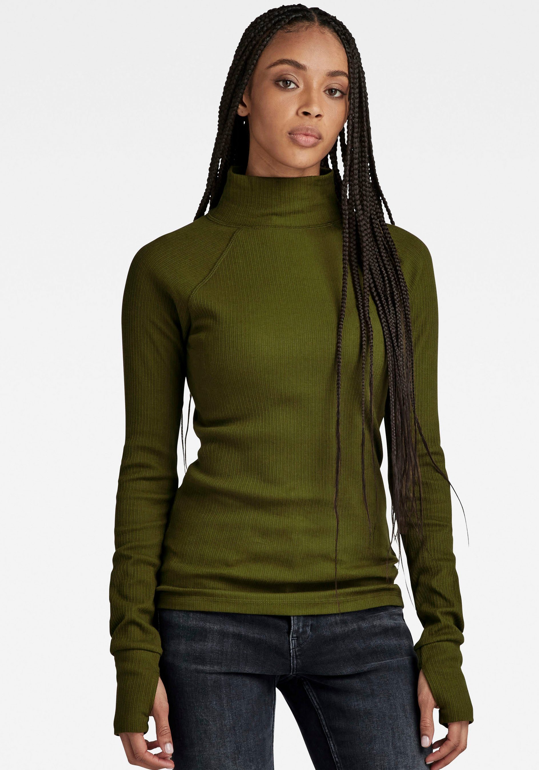 G-Star RAW Slim Rib Mock Top Groen Dames