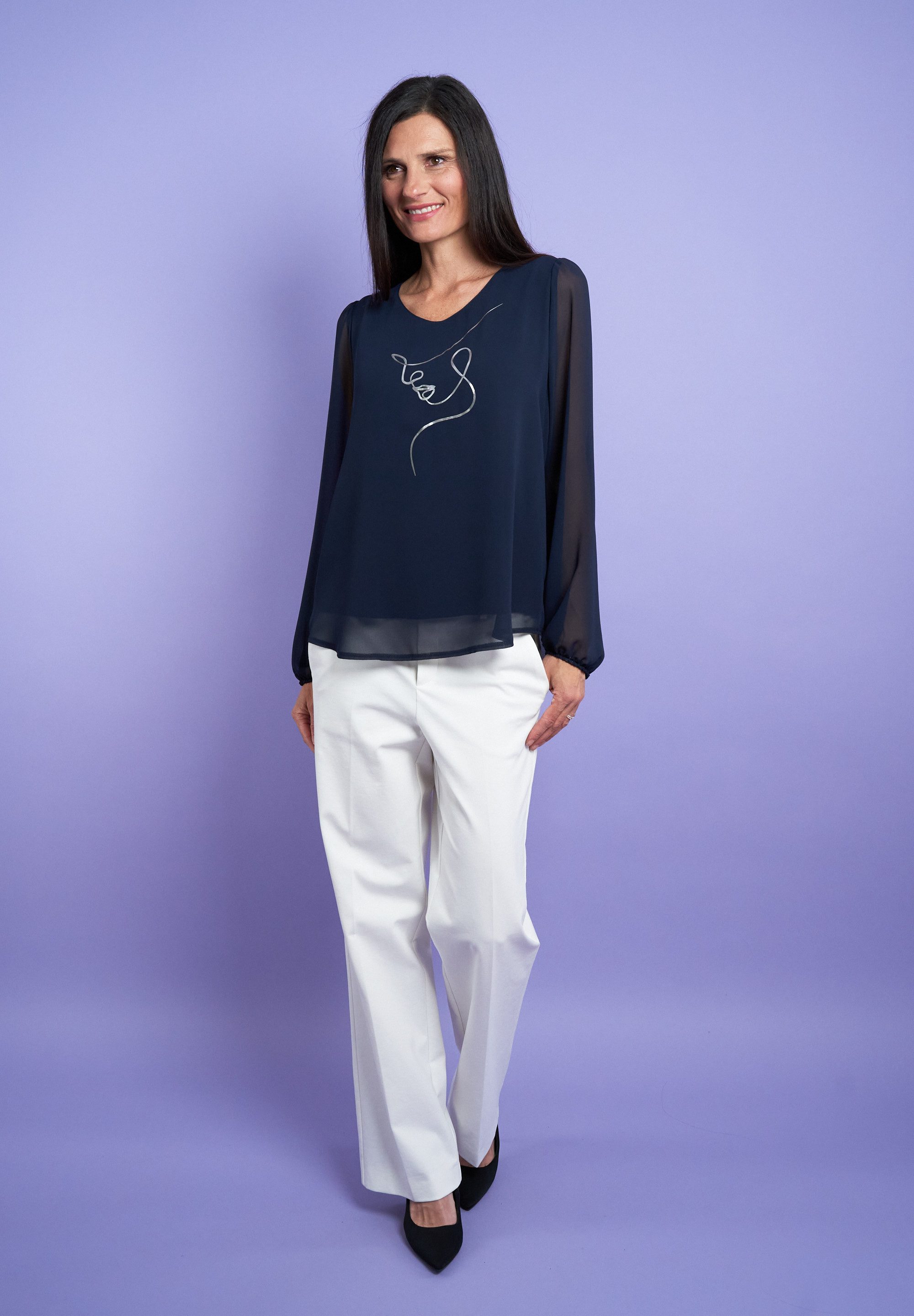 Seidel Moden Blouse met lange mouwen met glitterprint, made in germany