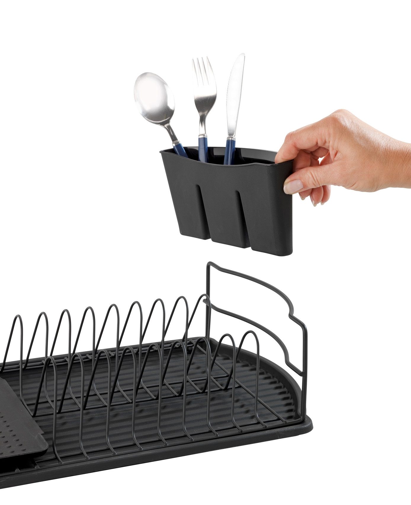 WENKO Droogrek Model Basic Afwasrek voor servies met bestekmand, metaal/kunststof (1-delig)