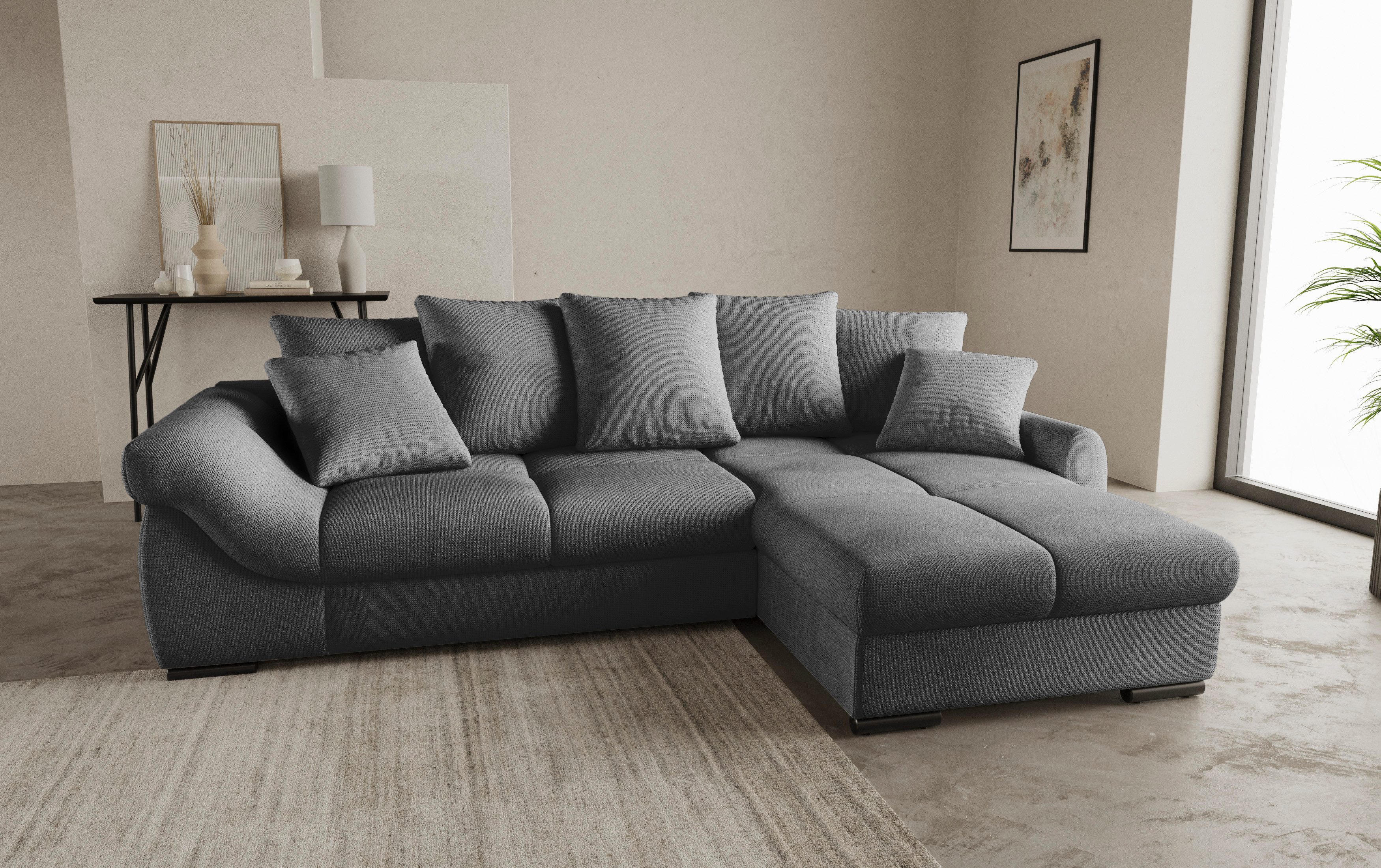 Mr. Couch Hoekbank Livorno L-vorm incl. hoogslaper beduitbreiding, xl bedbox wit gecoat