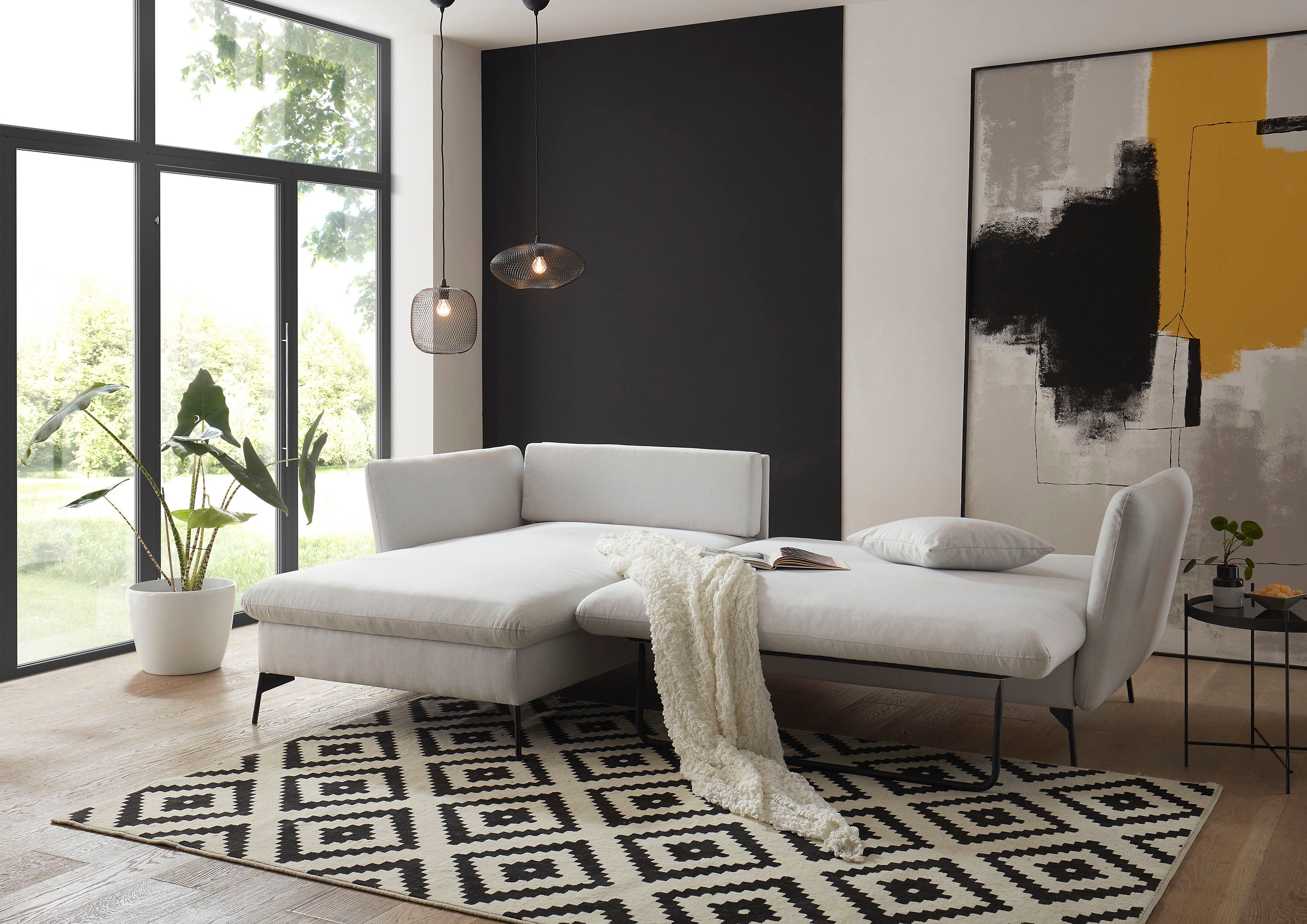 andas Hoekbank LIVORNO,258 cm, L-model, Slaapfunctie en bedlade (139/224 cm), fluweel, structuur, geweven stof