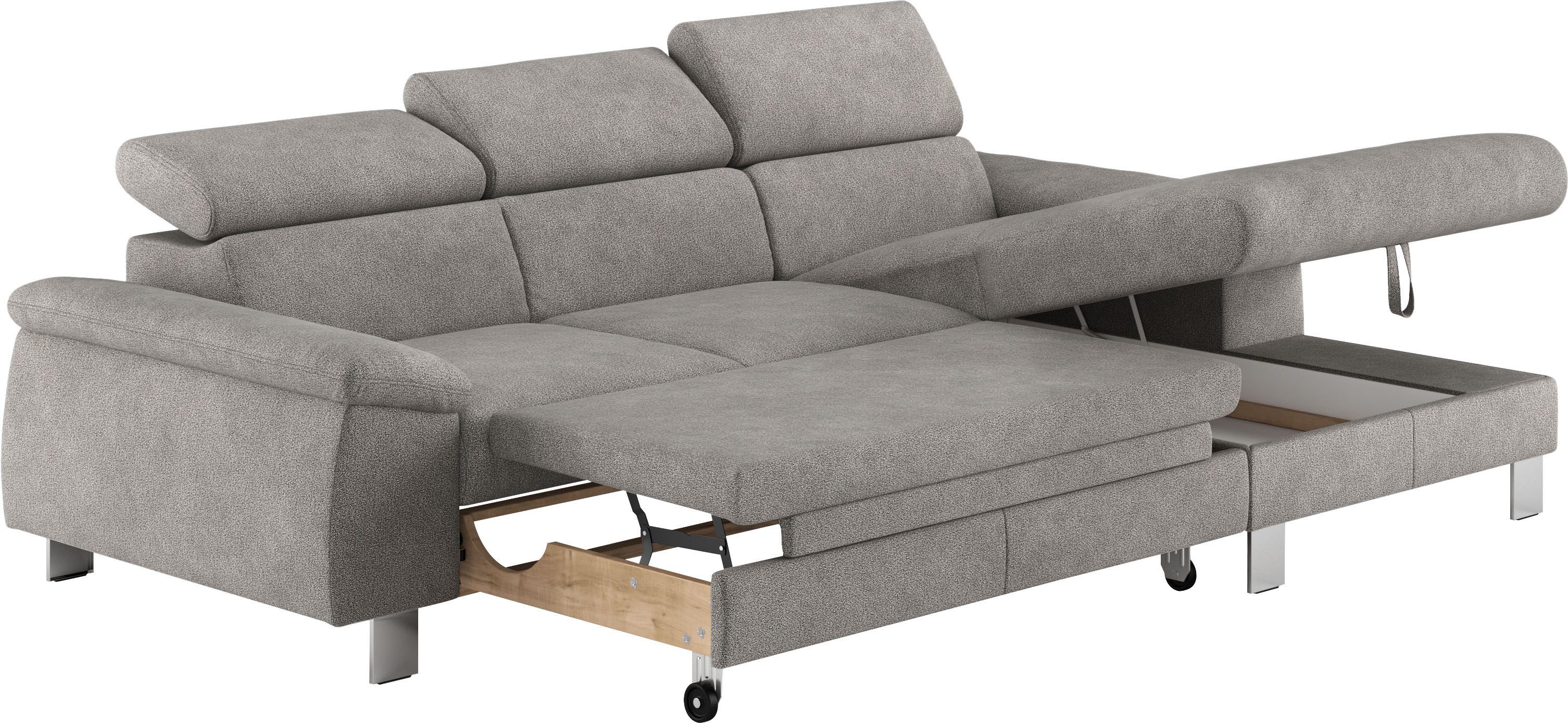 COTTA Hoekbank Komaris L-vorm met hoofdeindeverstelling keuze met bedfunctie, bedlade & verlichting