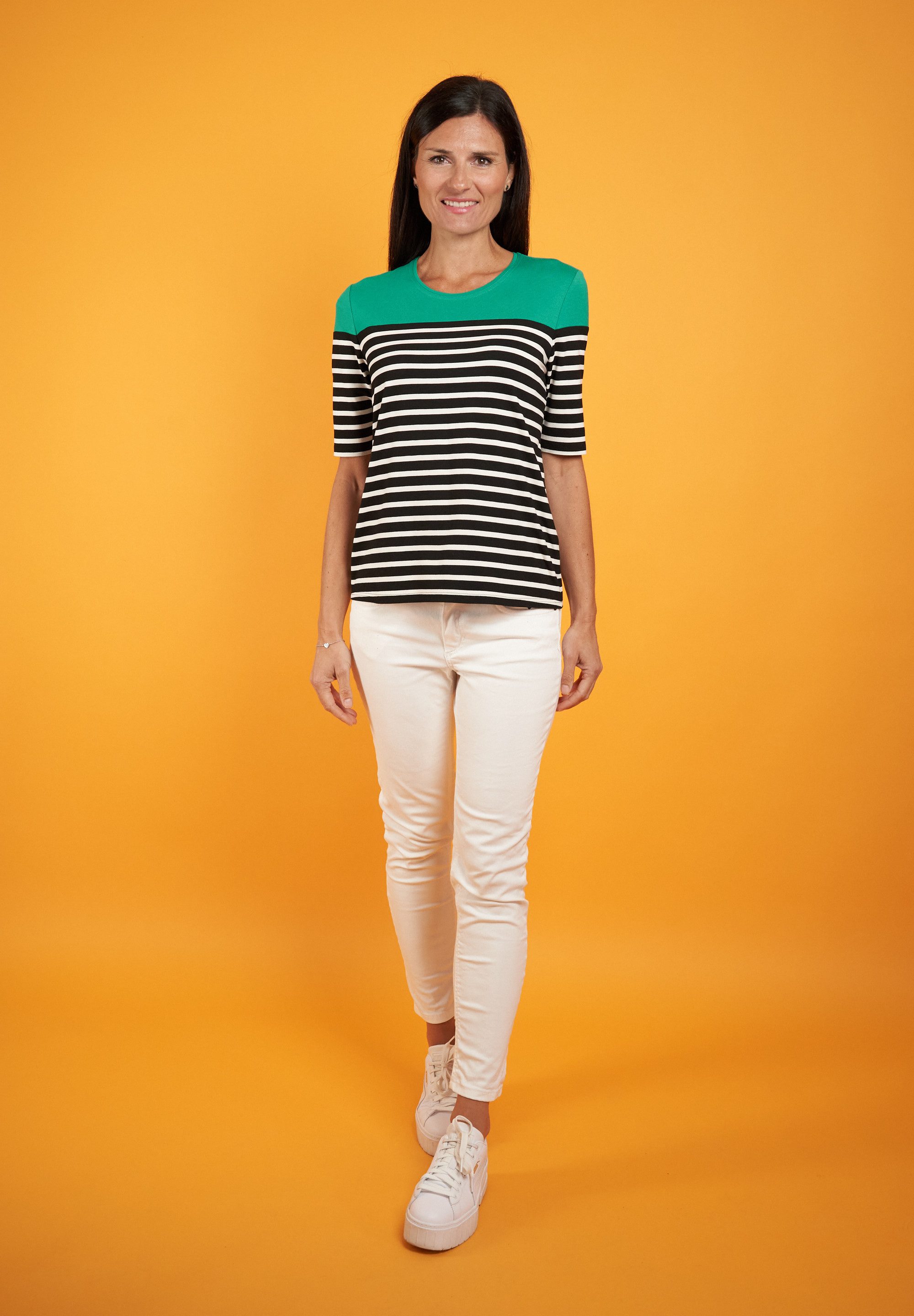 Seidel Moden T-shirt met colorblocking en streepjespatroon, made in germany