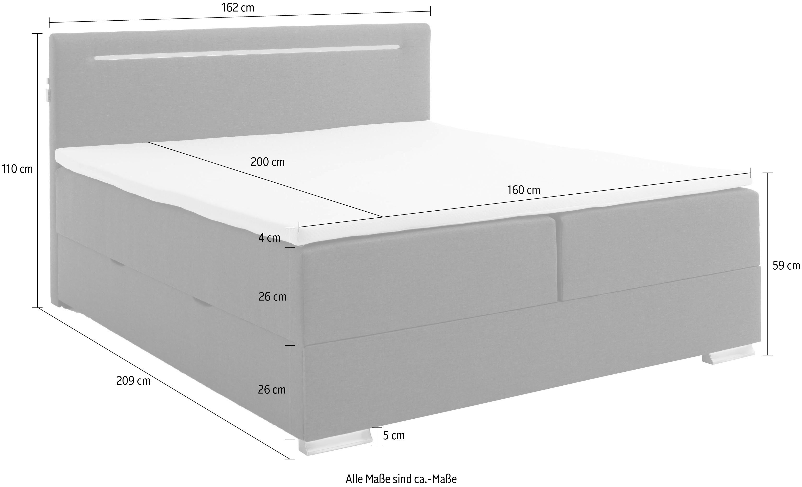 meise.möbel Boxspring Las Vegas Voeten en hoofdbord met ledverlichting, met bedkist en topmatras