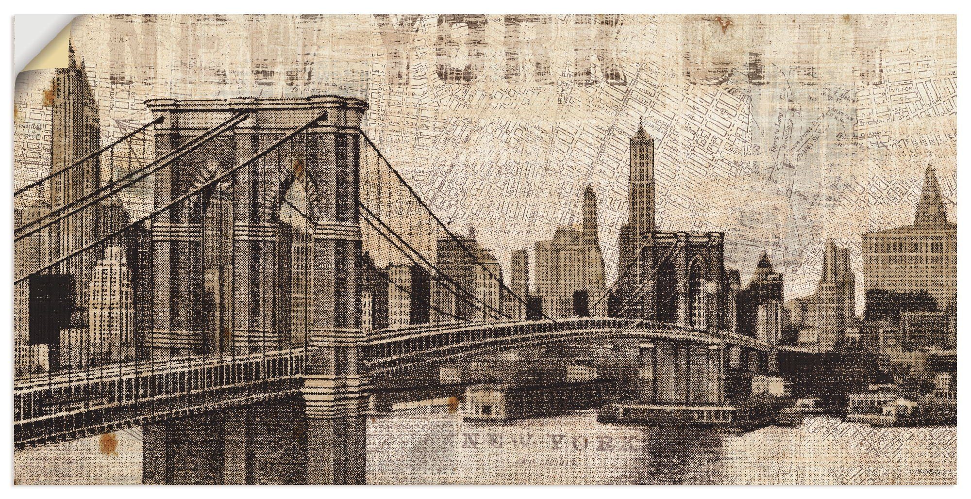 Artland Artprint Vintage NY Brooklyn Bridge skyline in vele afmetingen & productsoorten -artprint op linnen, poster, muursticker / wandfolie ook geschikt voor de badkamer (1 stuk)
