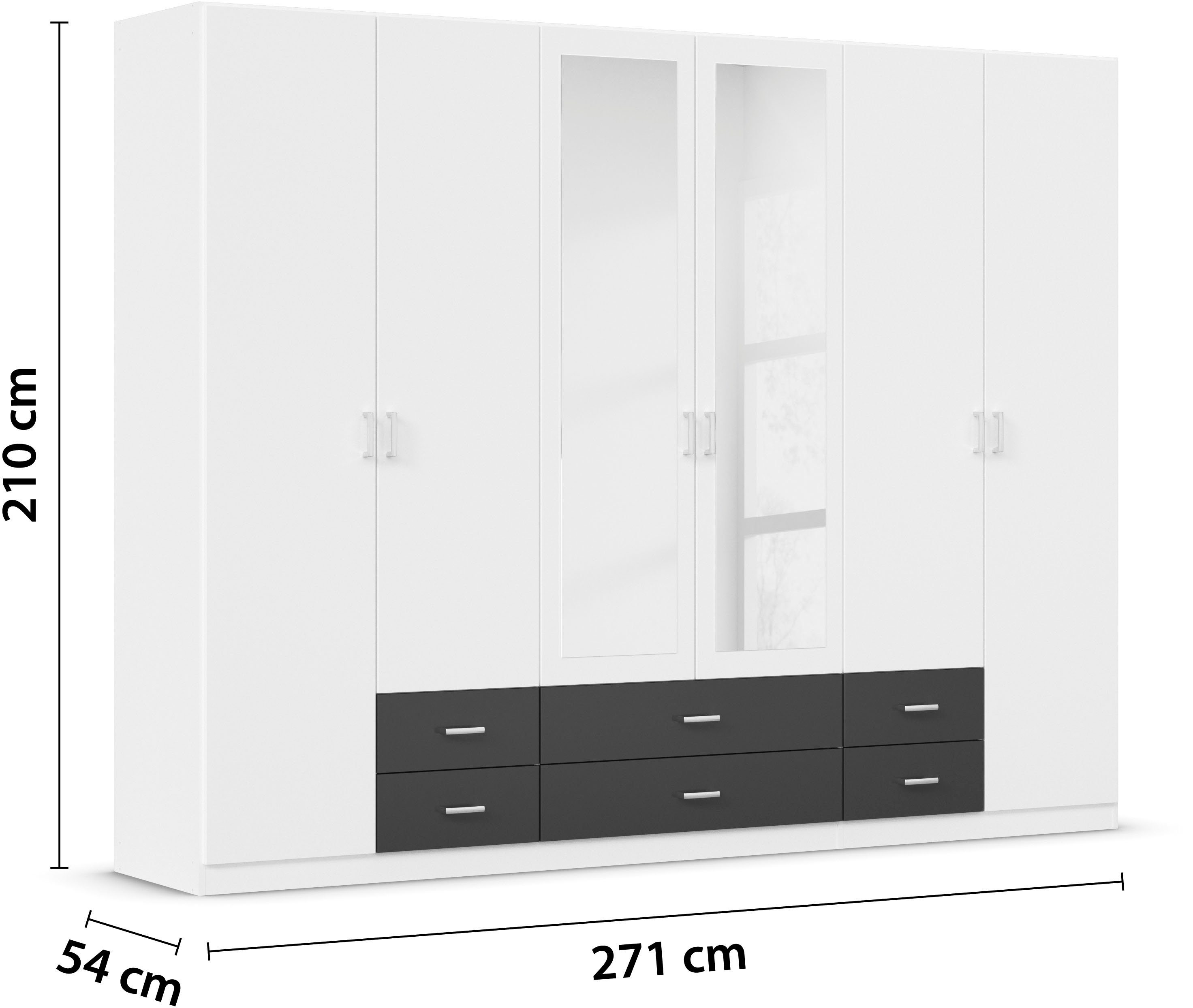 rauch Kledingkast Kast Garderobe Wasmand GAMMA in 3 Breedtes veel opbergruimte met 6 lades, met spiegel topseller made in germany