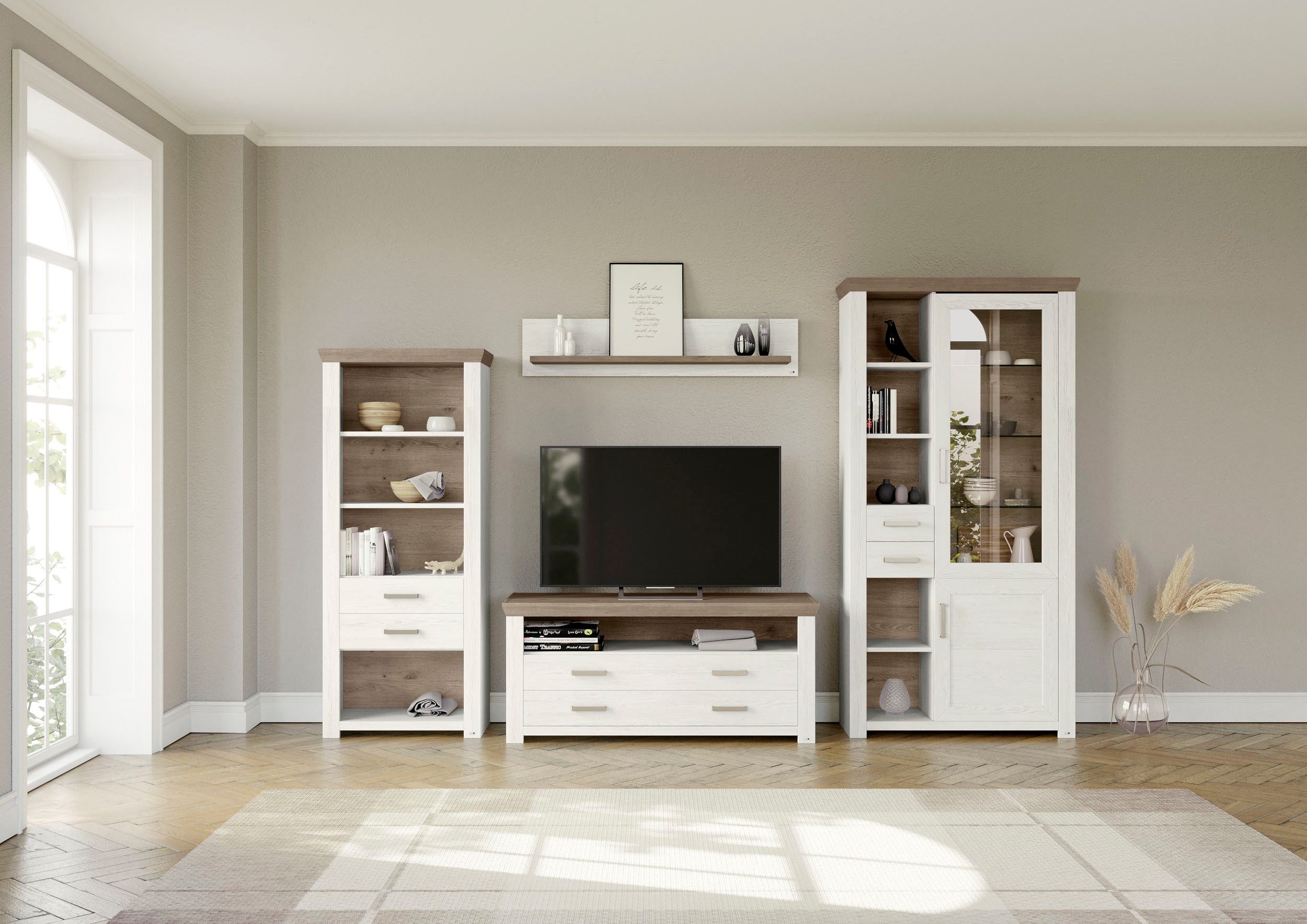 set one by Musterring Wandmeubel York Combinatie met 4 delen, in 3 kleurvarianten, totale breedte 340 cm (4-delig) tv-wandmeubels wit