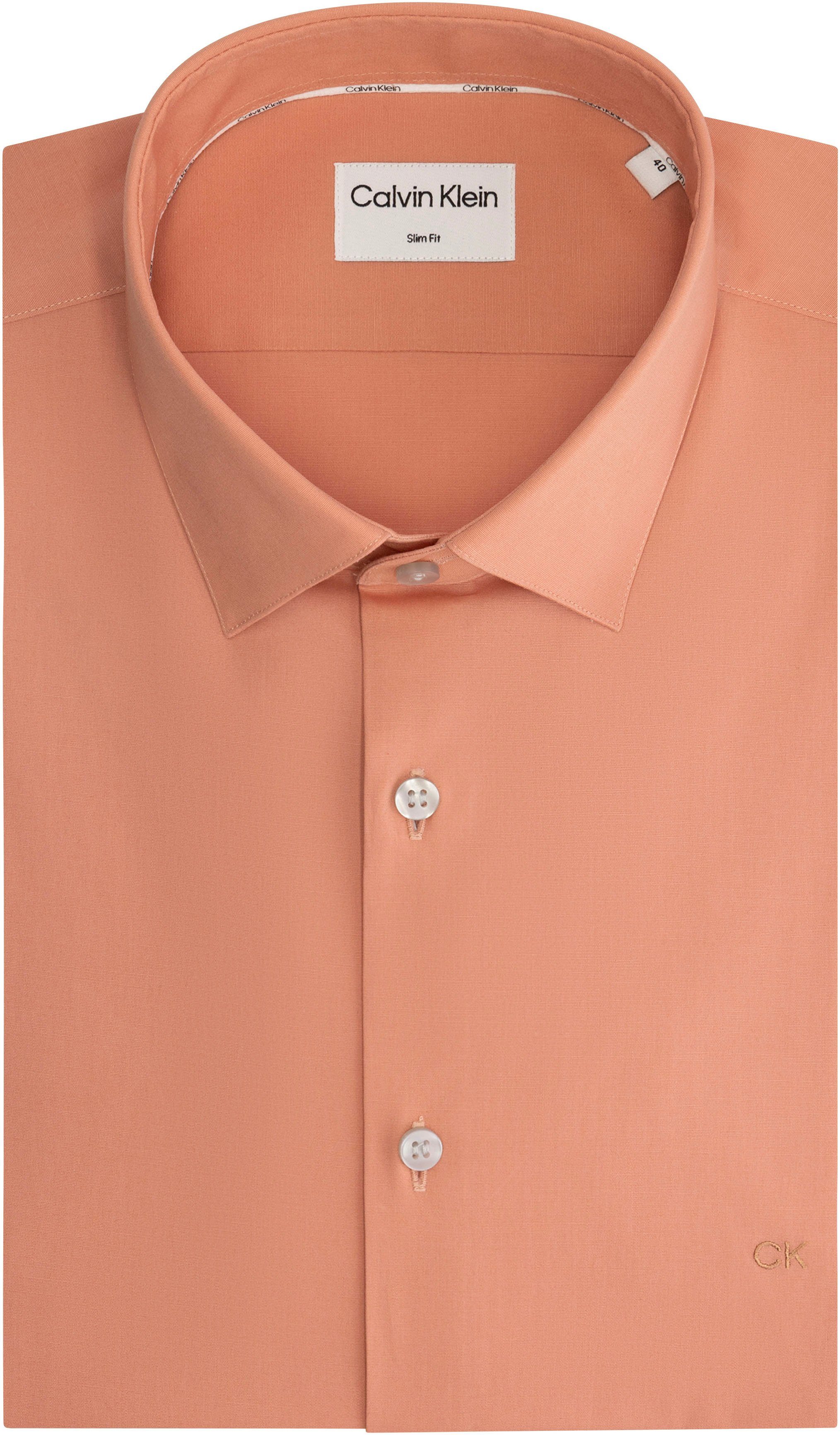 Calvin Klein Businessoverhemd POPLIN STRETCH SLIM SHIRT met kent-kraag logoprint op borsthoogte