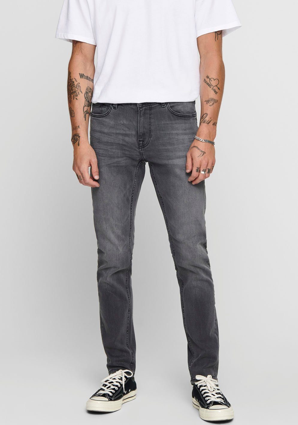 only  sons skinny fit jeans warp grijs
