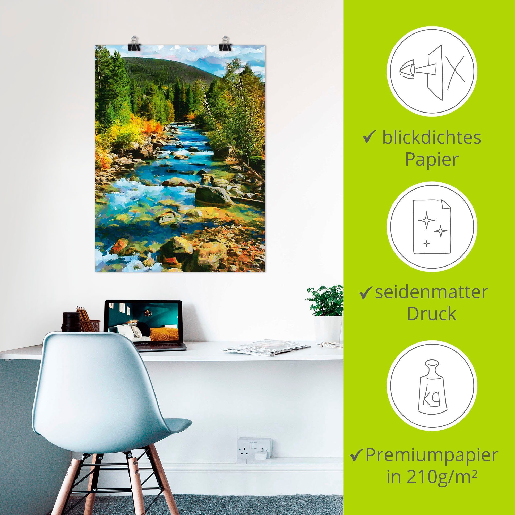 Artland Artprint Rivier in Boheemse bergen als artprint van aluminium, artprint op linnen, muursticker of poster in verschillende maten