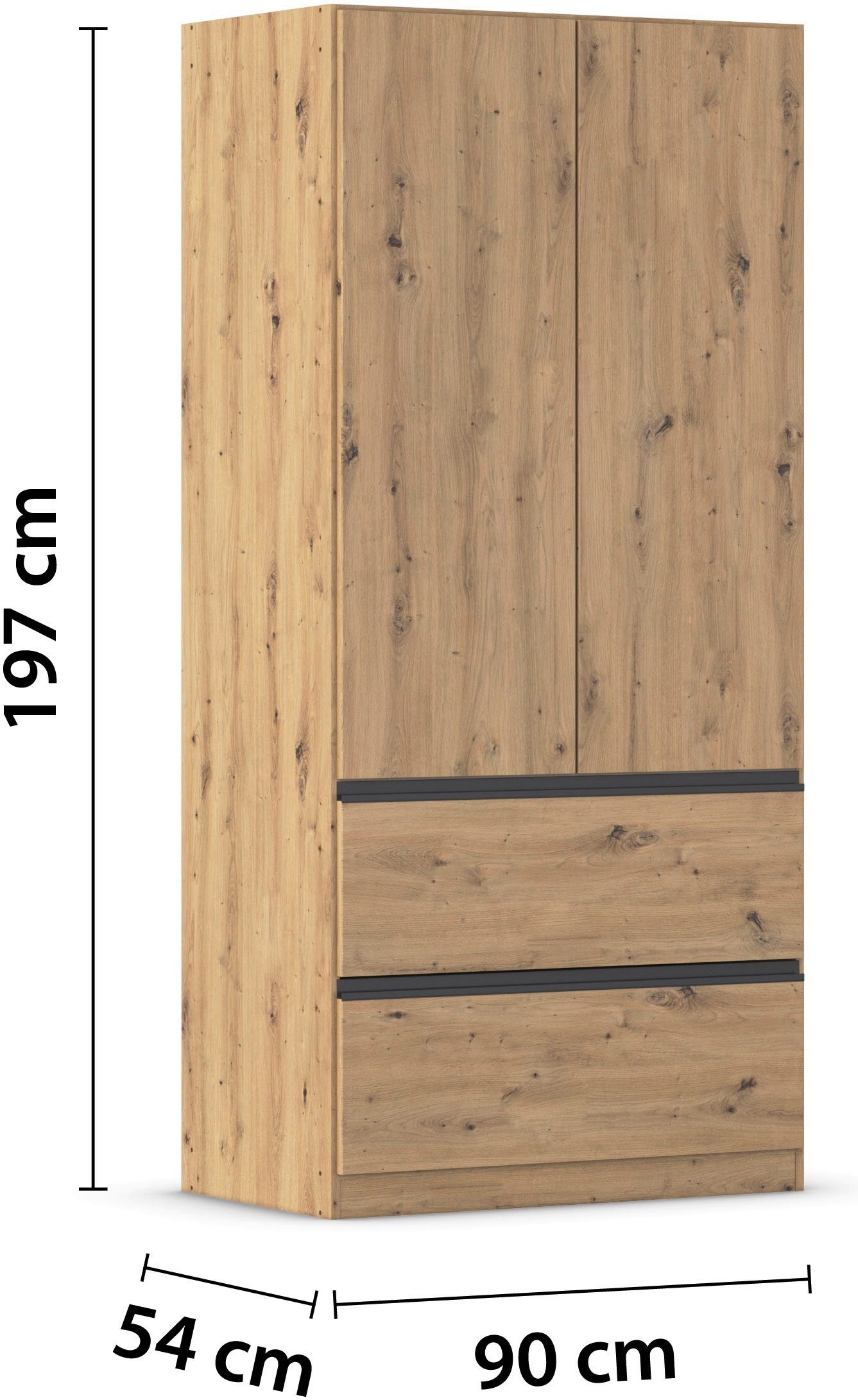 rauch Draaideurkast Kledingkast Kast Garderobe Wasmand COSTA in 3 Breedtes veel ruimte, greeploze front en push-to-open functie made in germany