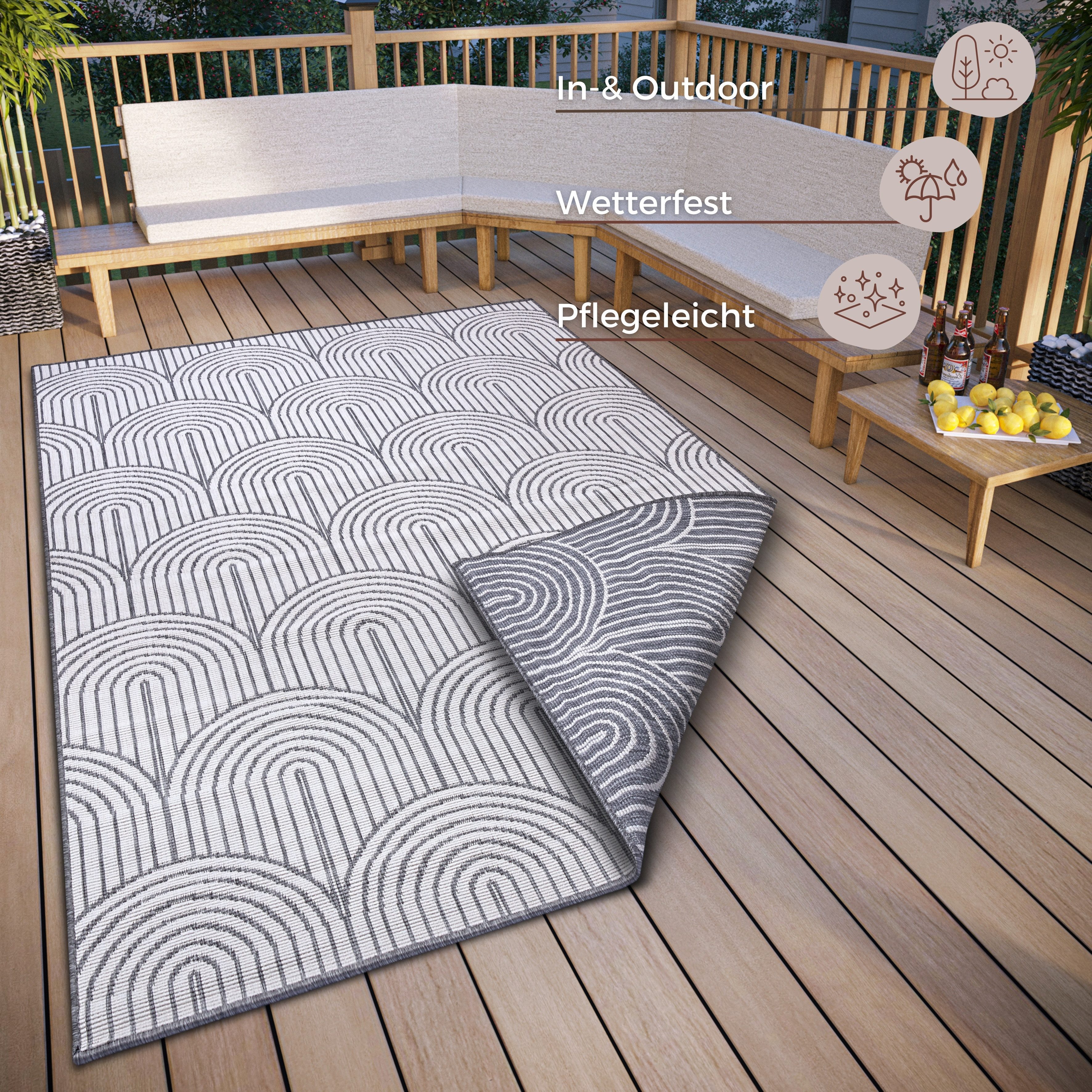 HANSE Home Outdoorkleed Pangli, omkeerbaar tapijt In- & outdoor, vloerkleed, weerbestendig, balkon, tuin, woonkamer, modern