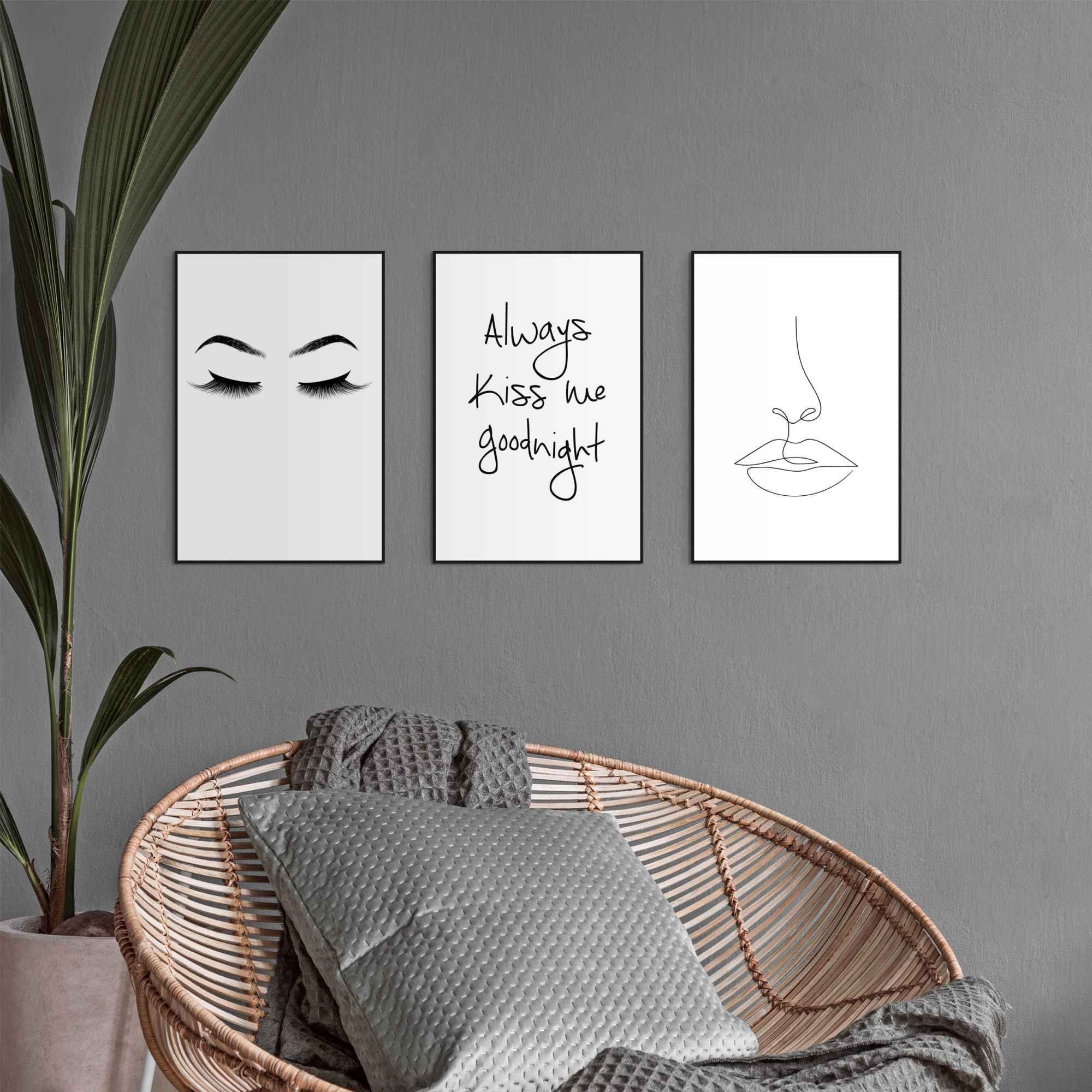 Reinders! Artprint Kus lijnentekening - illustratie - modern - citaat - vrouw (3-delig)