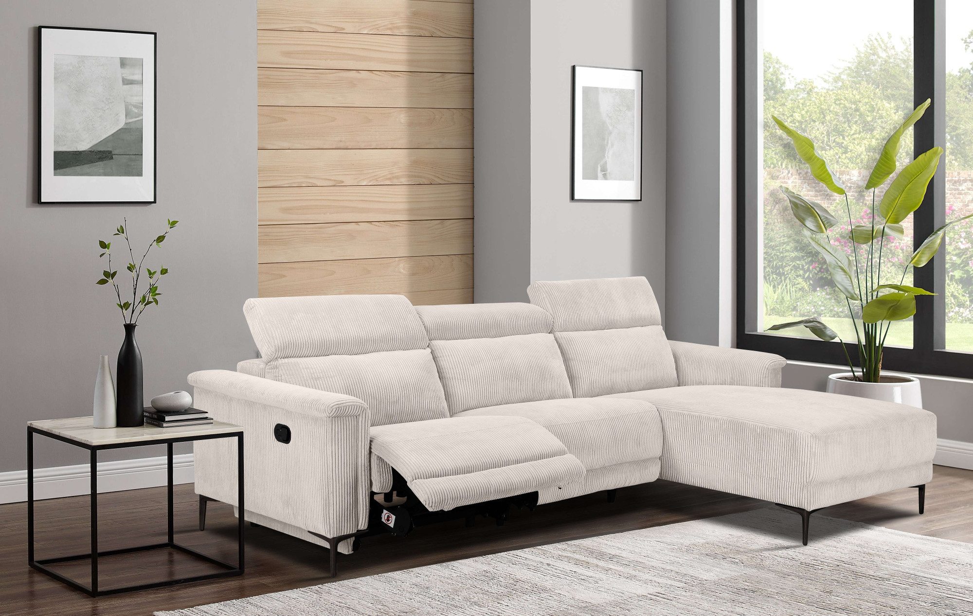 Places of Style Hoekbank Lund in cord, L-vorm, 261 cm, handmatige en elektrische relaxfunctie