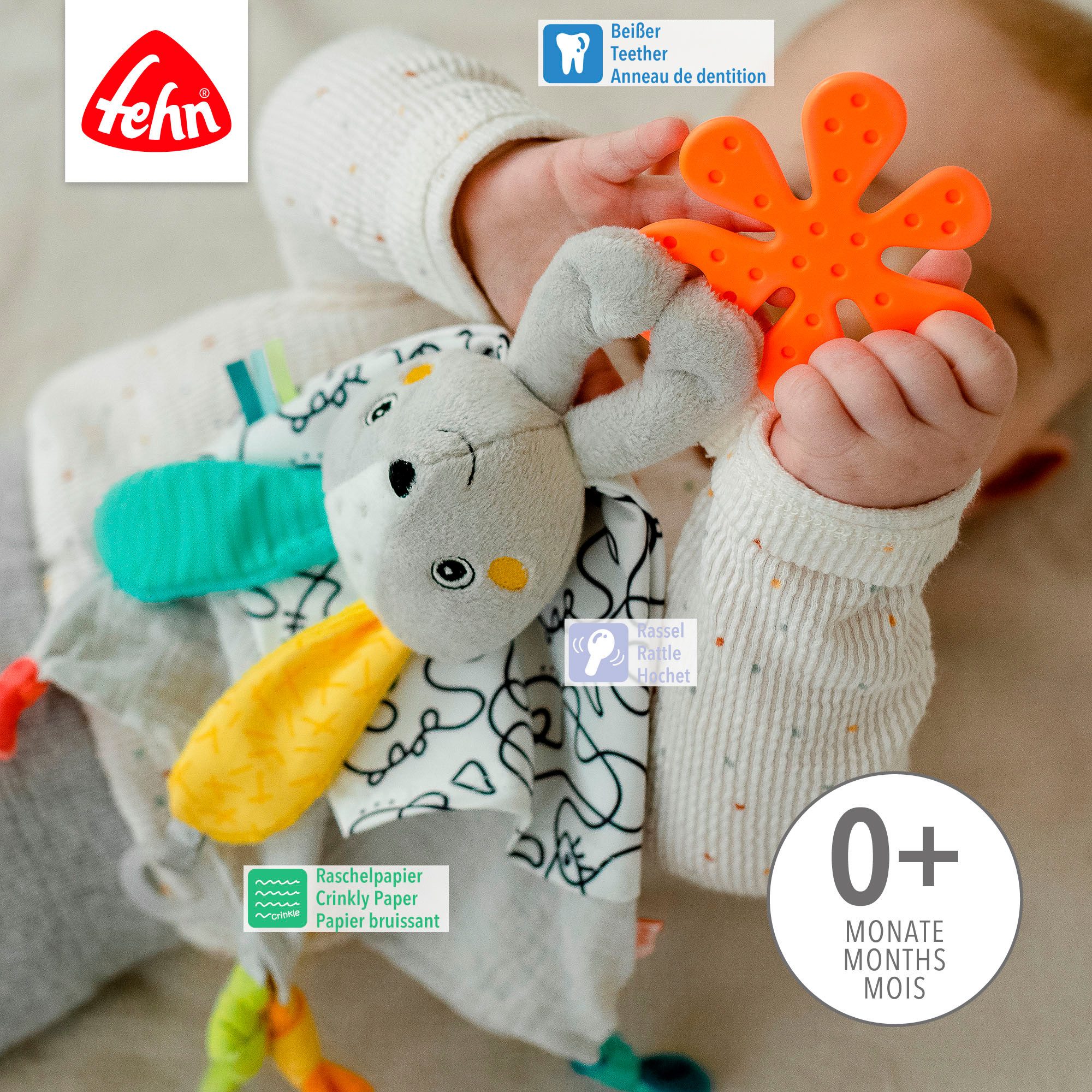 Fehn Knuffeldoek DoBabyDoo, konijn met bevestigingsring voor speen
