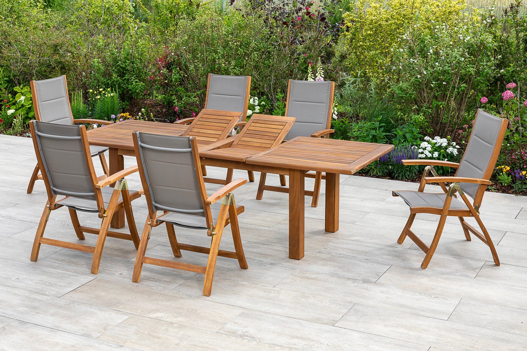 MERXX Tuin-eethoek Acapulco 6 stoelen met uittrekbare tafel (7-delig) tuinsets bruin