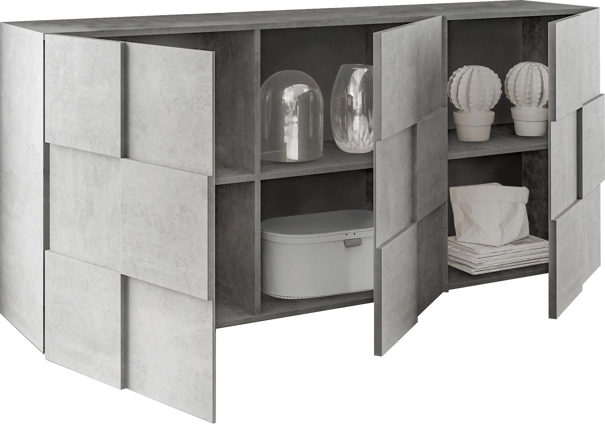INOSIGN Dressoir Dama Breedte 181, Commode 3 deuren, Dressoir Front in 3D-uiterlijk, veel opbergruimte, verschillende kleuren