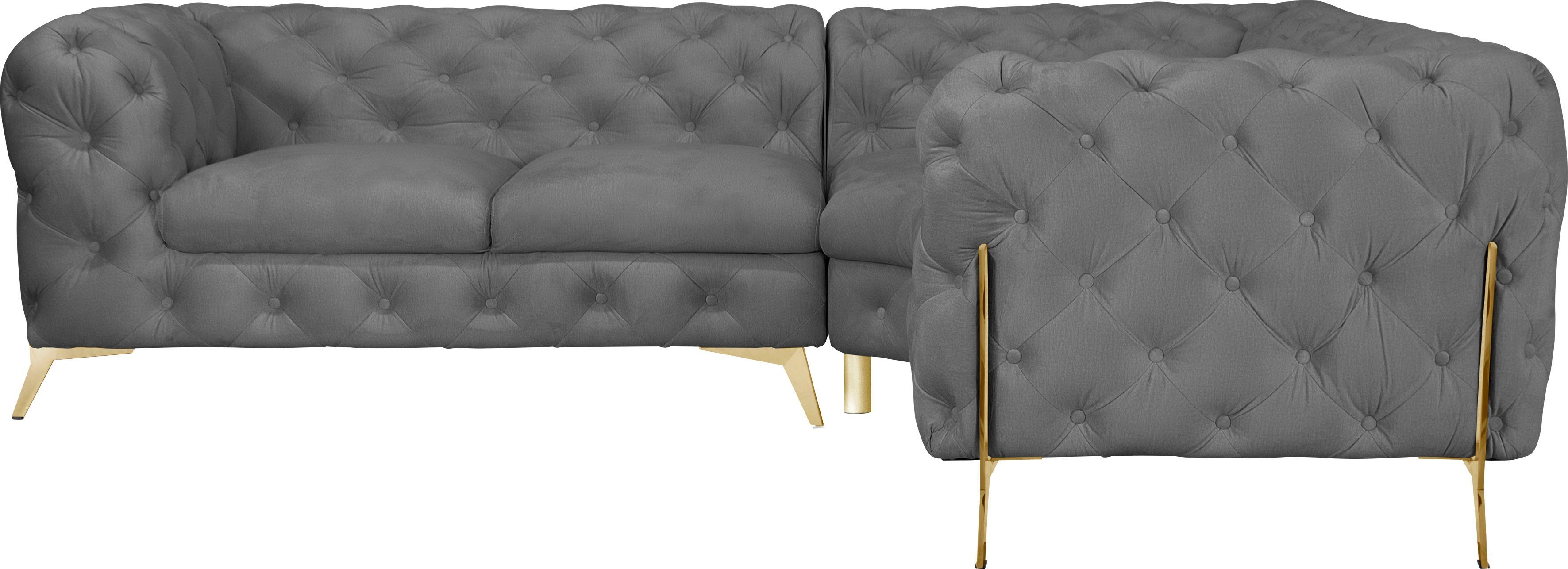 Leonique Chesterfield-bank Amaury L-vorm Chesterfield-look, bxd elk 262 cm, kleur van de poten ter keuze