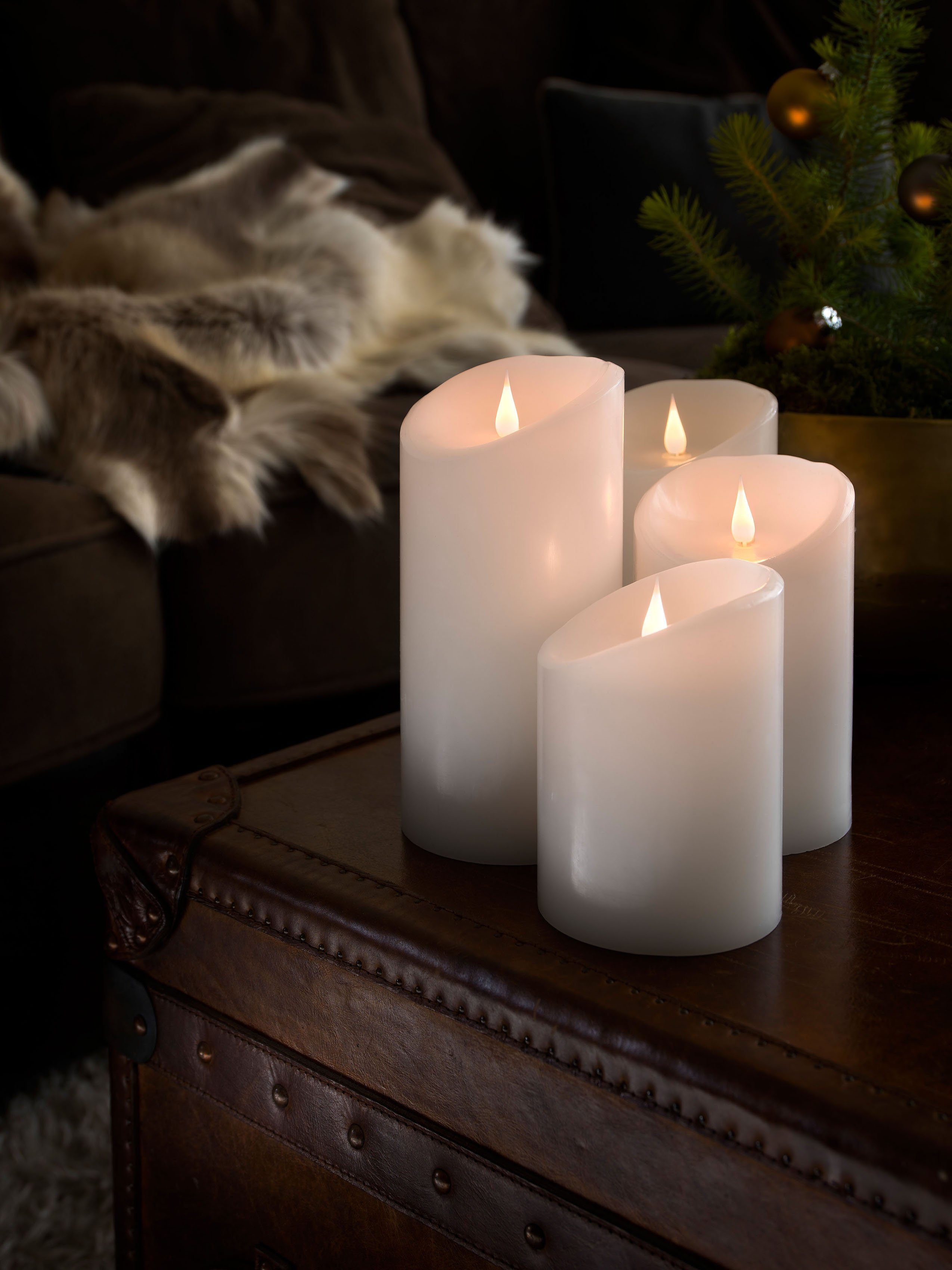 KONSTSMIDE Led-kaars Kerst versiering Led-kaars van echte was, wit, met 3D vlam, ø 10 cm, hoogte: 14 cm (1-delig)
