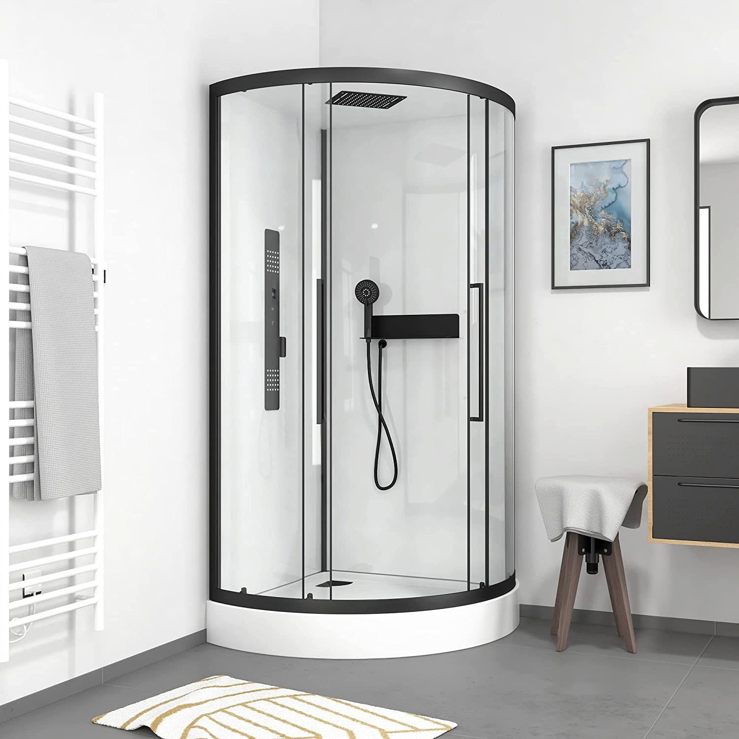 Marwell Complete douche White Round inclusief kranen, 90 cm x 90 cm douchecabines wit